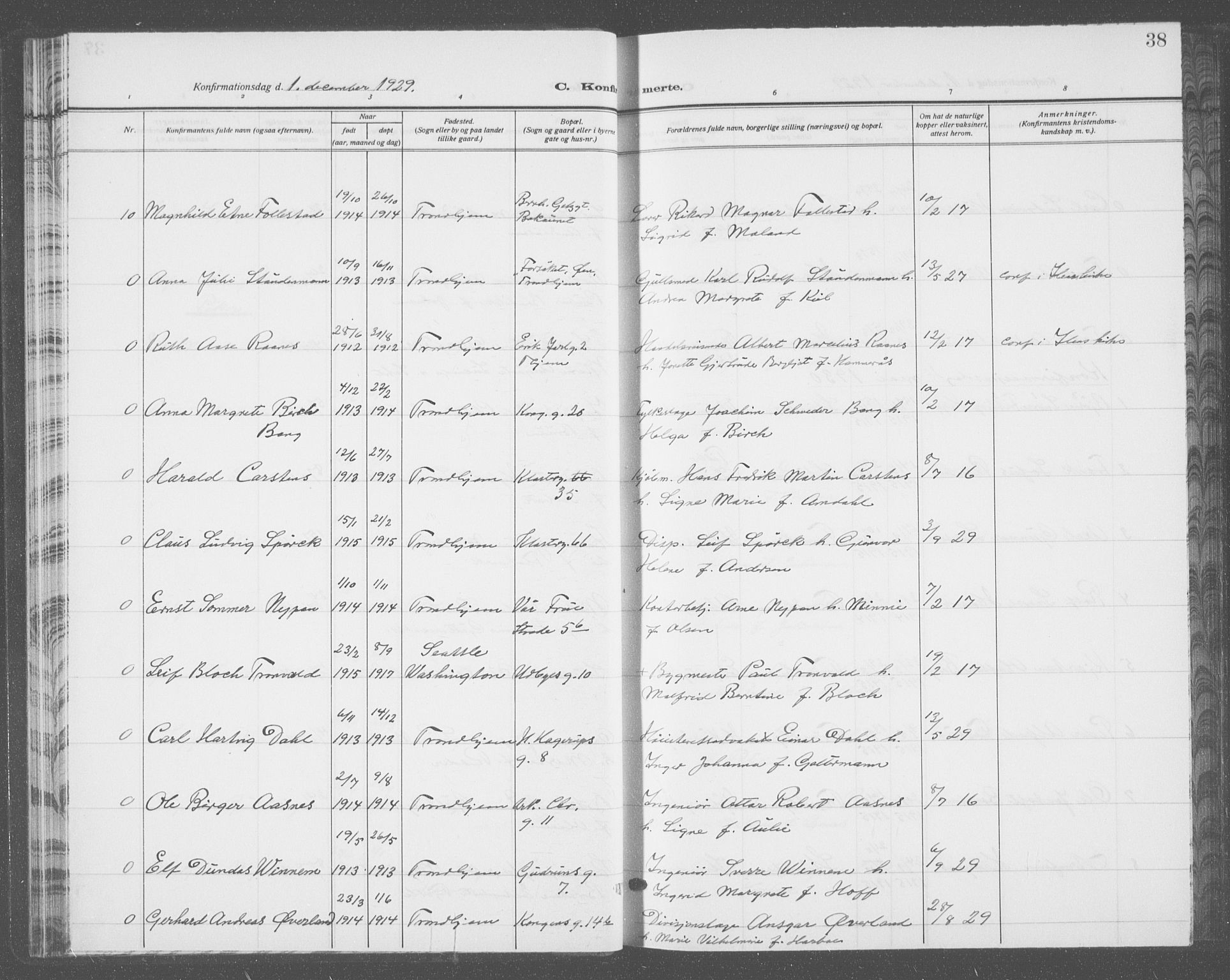 Ministerialprotokoller, klokkerbøker og fødselsregistre - Sør-Trøndelag, SAT/A-1456/601/L0099: Parish register (copy) no. 601C17, 1928-1941, p. 38