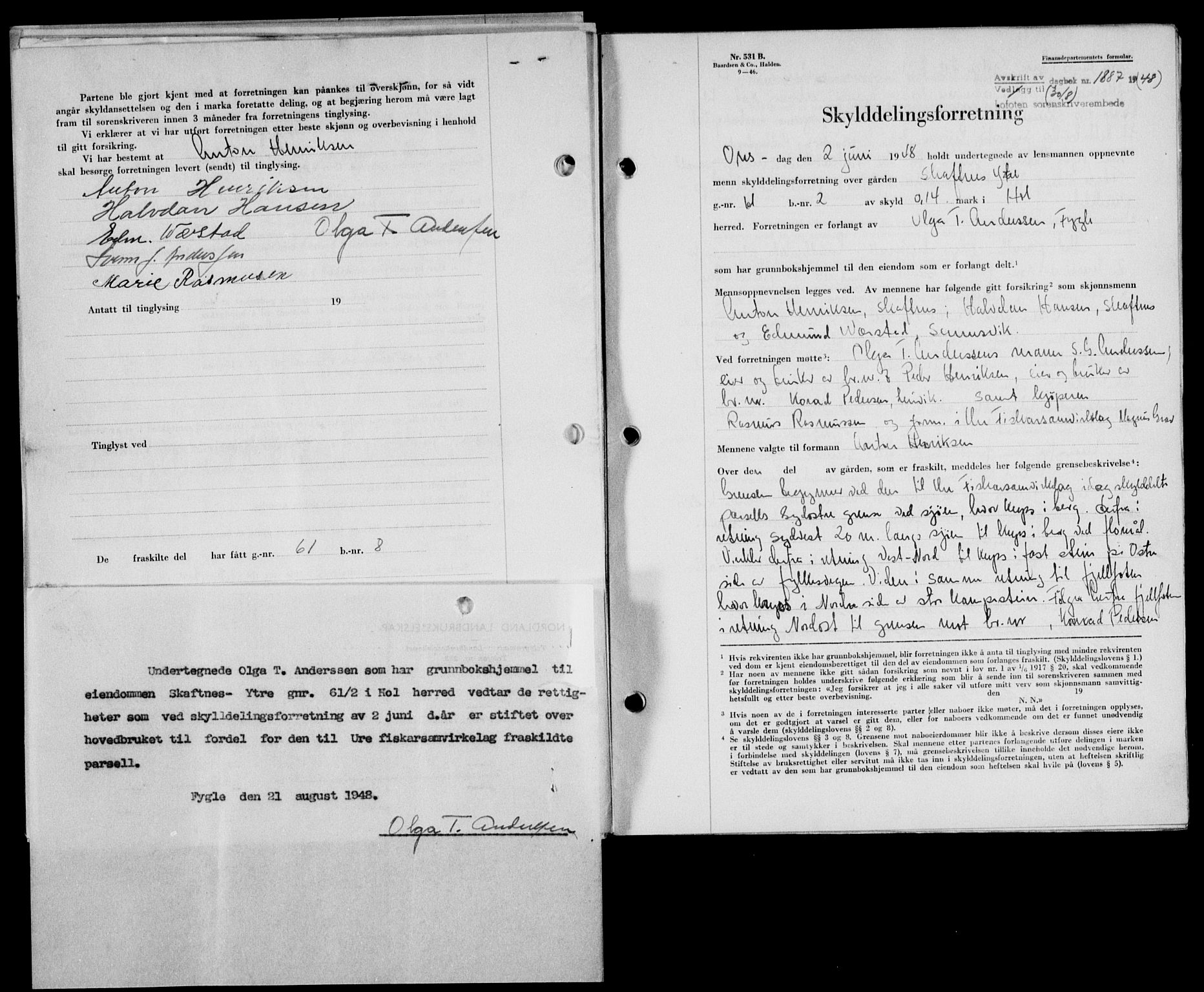 Lofoten sorenskriveri, SAT/A-0017/1/2/2C/L0019a: Mortgage book no. 19a, 1948-1948, Diary no: : 1887/1948