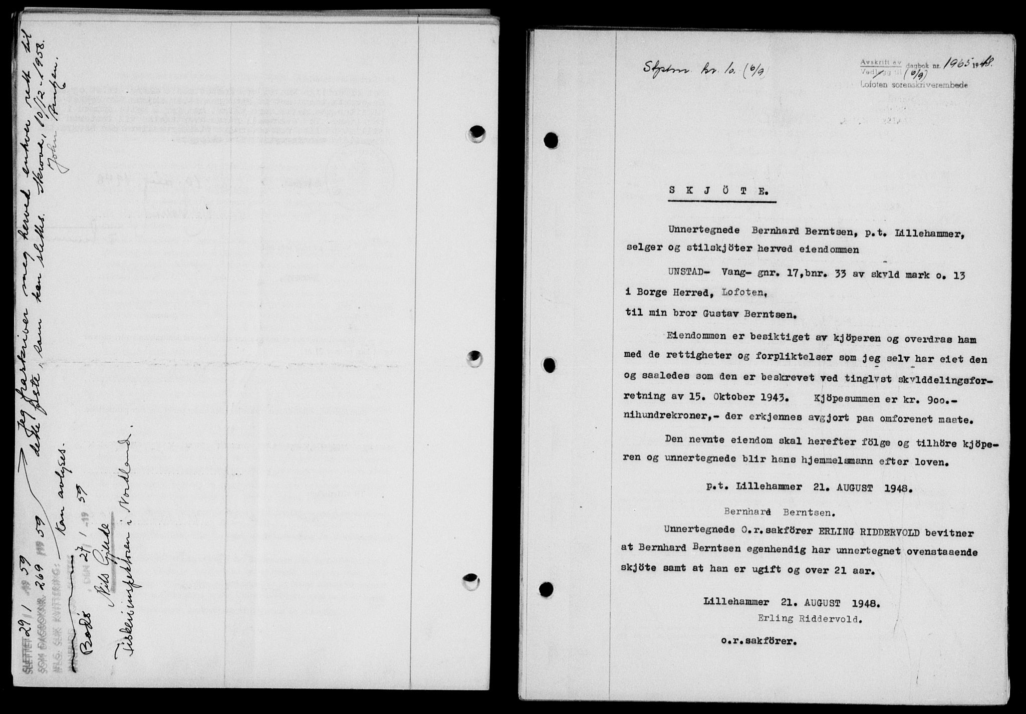 Lofoten sorenskriveri, SAT/A-0017/1/2/2C/L0019a: Mortgage book no. 19a, 1948-1948, Diary no: : 1965/1948