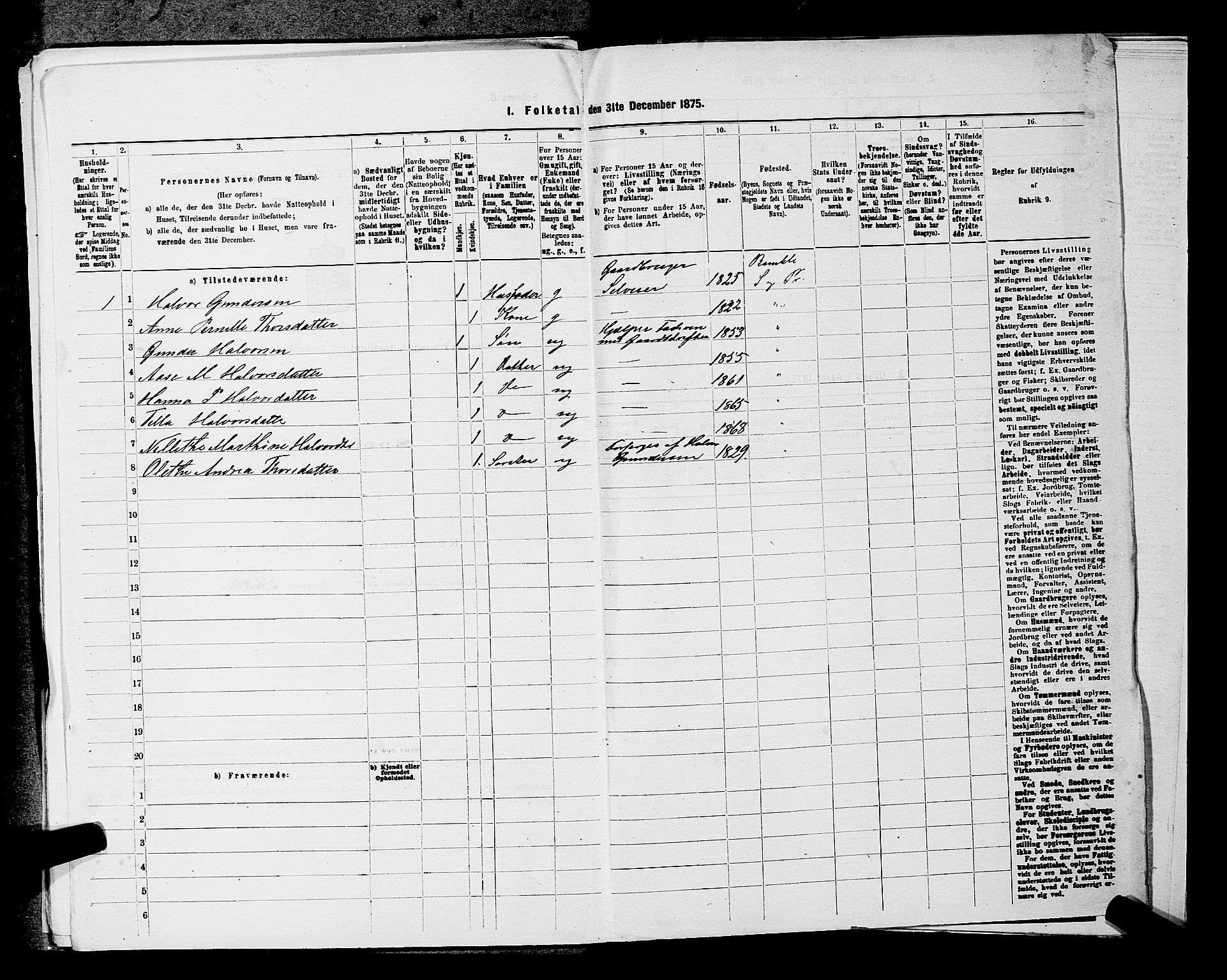 SAKO, 1875 census for 0814L Bamble/Bamble, 1875, p. 1343