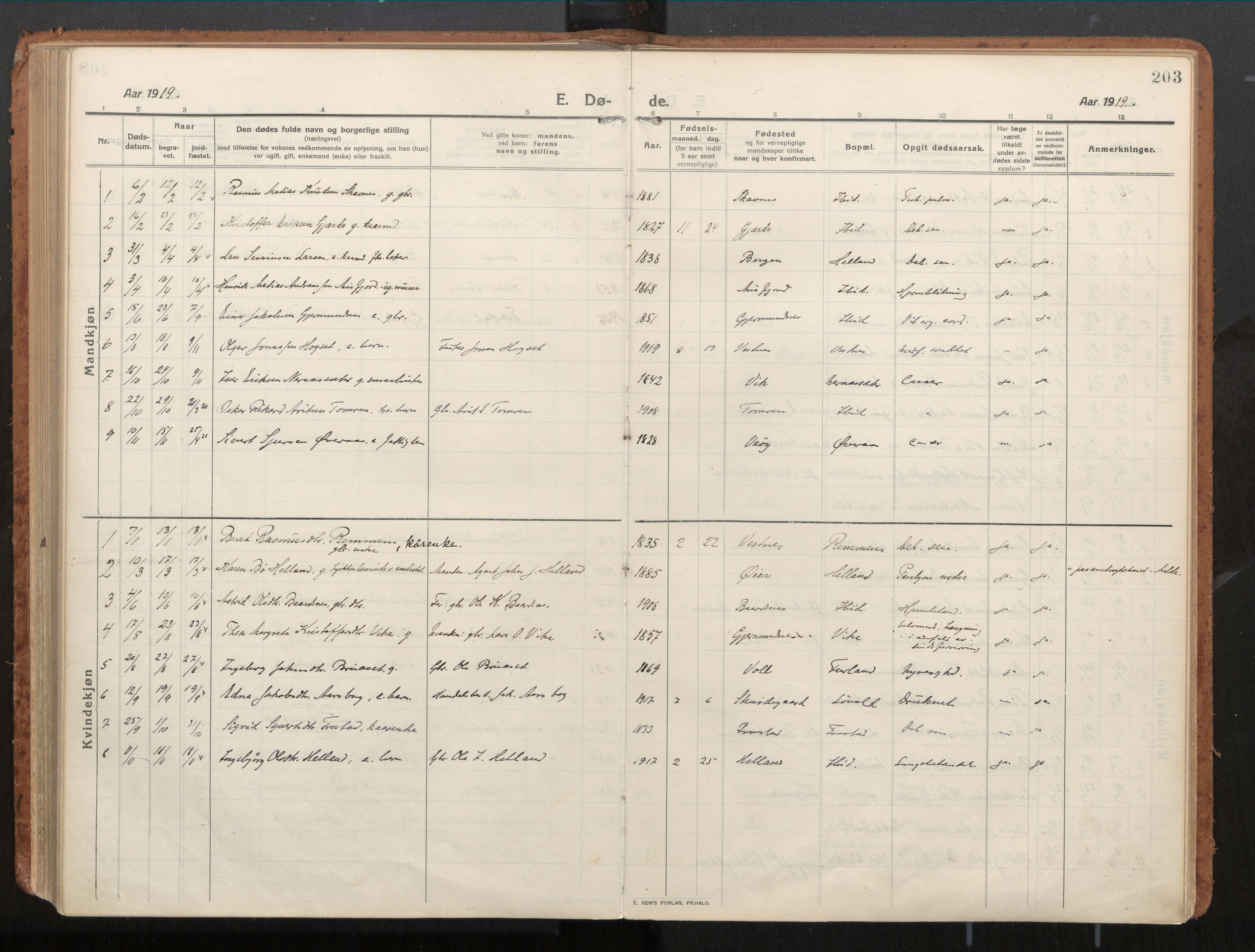 Ministerialprotokoller, klokkerbøker og fødselsregistre - Møre og Romsdal, AV/SAT-A-1454/539/L0534a: Parish register (official) no. 539A08, 1912-1935, p. 203