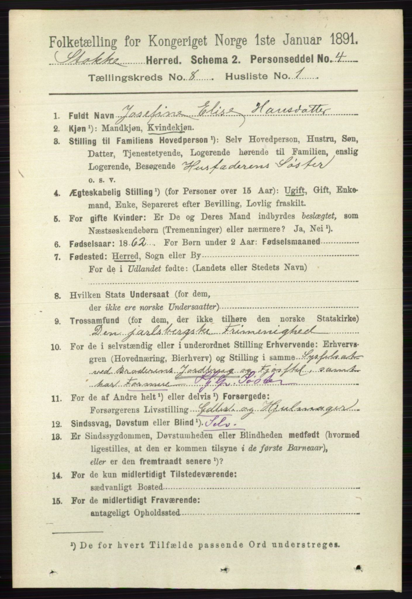 RA, 1891 census for 0720 Stokke, 1891, p. 5073