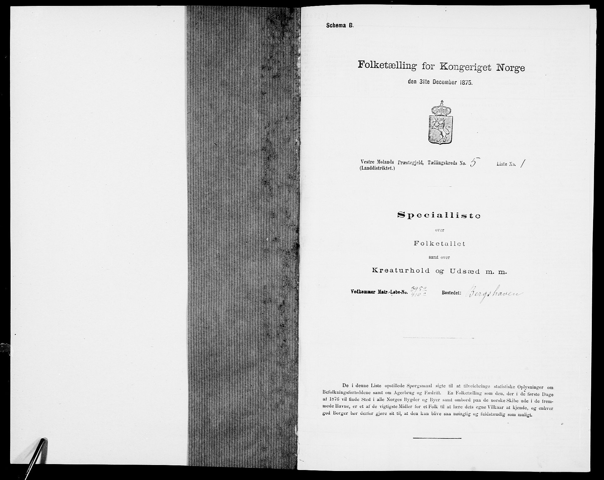 SAK, 1875 census for 0926L Vestre Moland/Vestre Moland, 1875, p. 650