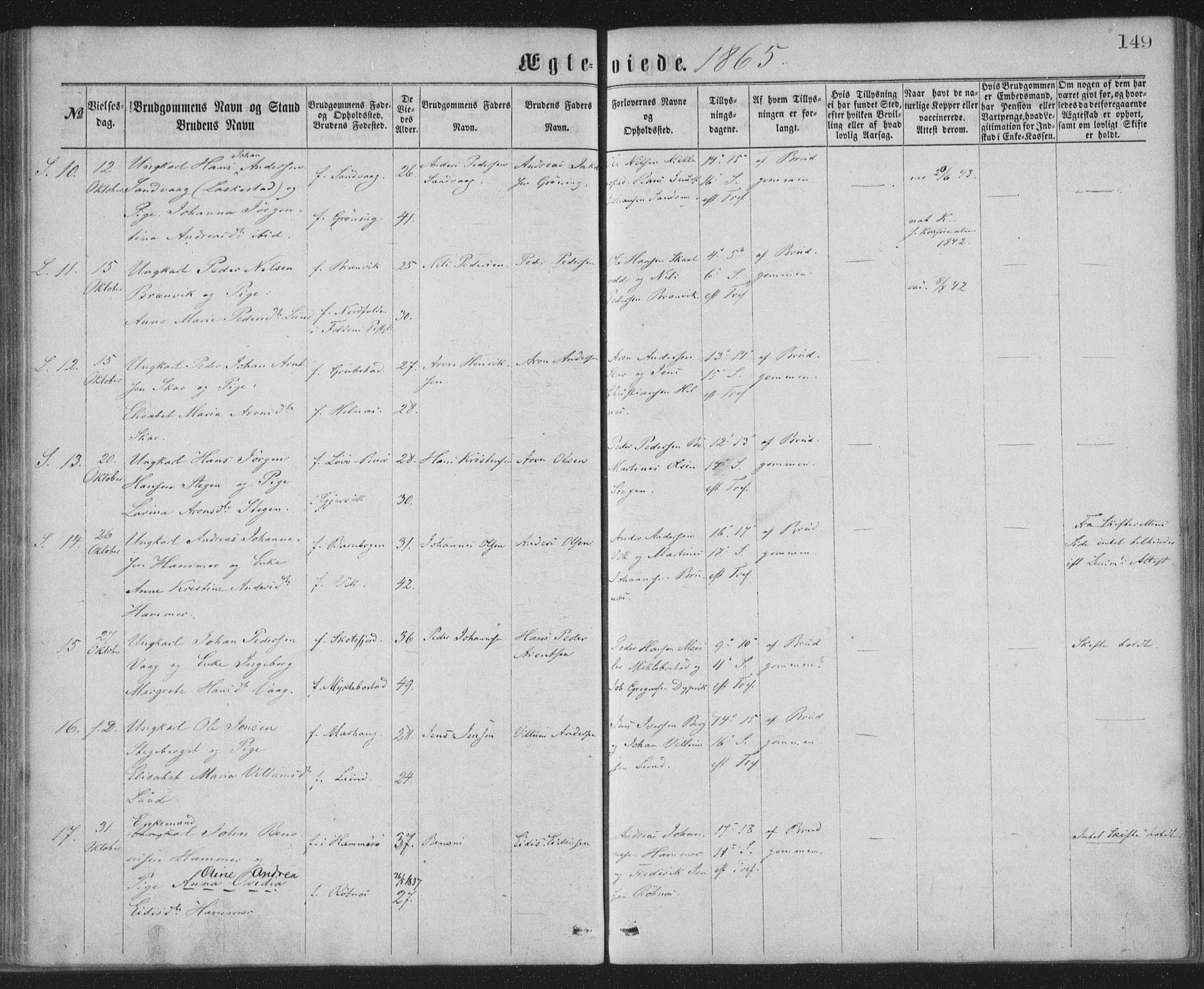 Ministerialprotokoller, klokkerbøker og fødselsregistre - Nordland, AV/SAT-A-1459/855/L0801: Parish register (official) no. 855A09, 1864-1874, p. 149