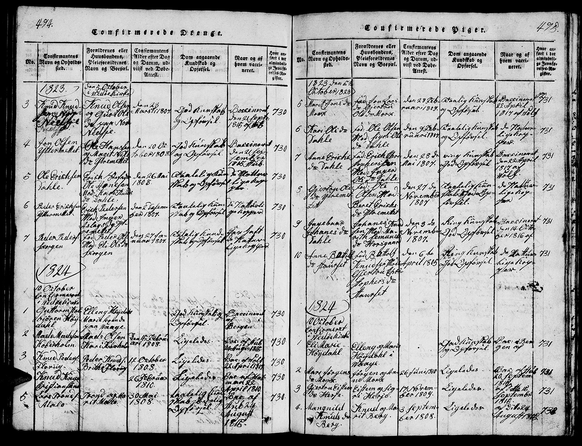 Ministerialprotokoller, klokkerbøker og fødselsregistre - Møre og Romsdal, AV/SAT-A-1454/547/L0610: Parish register (copy) no. 547C01, 1818-1839, p. 494-495