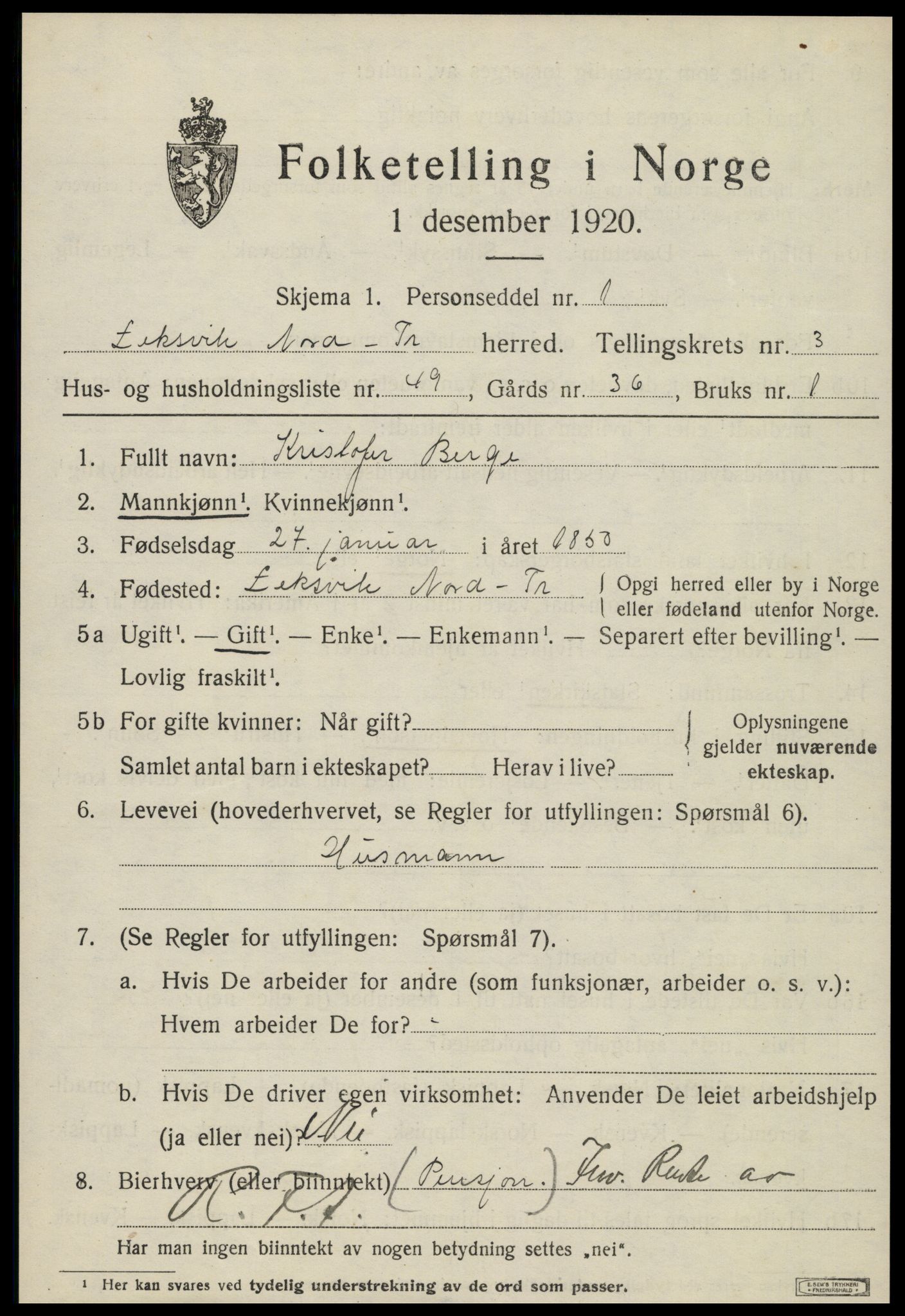 SAT, 1920 census for Leksvik, 1920, p. 3416