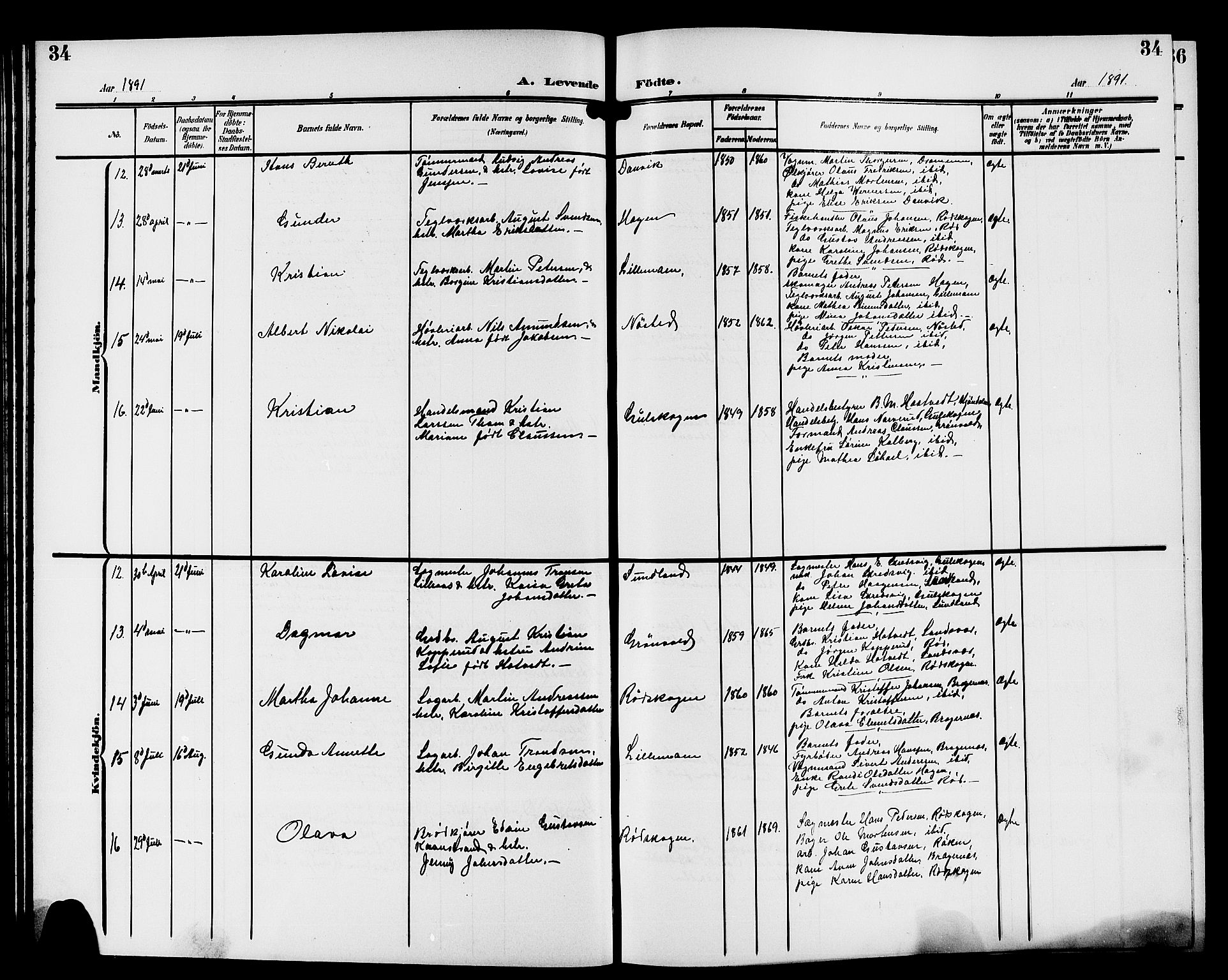 Strømsgodset kirkebøker, AV/SAKO-A-324/G/Ga/L0002: Parish register (copy) no. 2, 1885-1910, p. 34