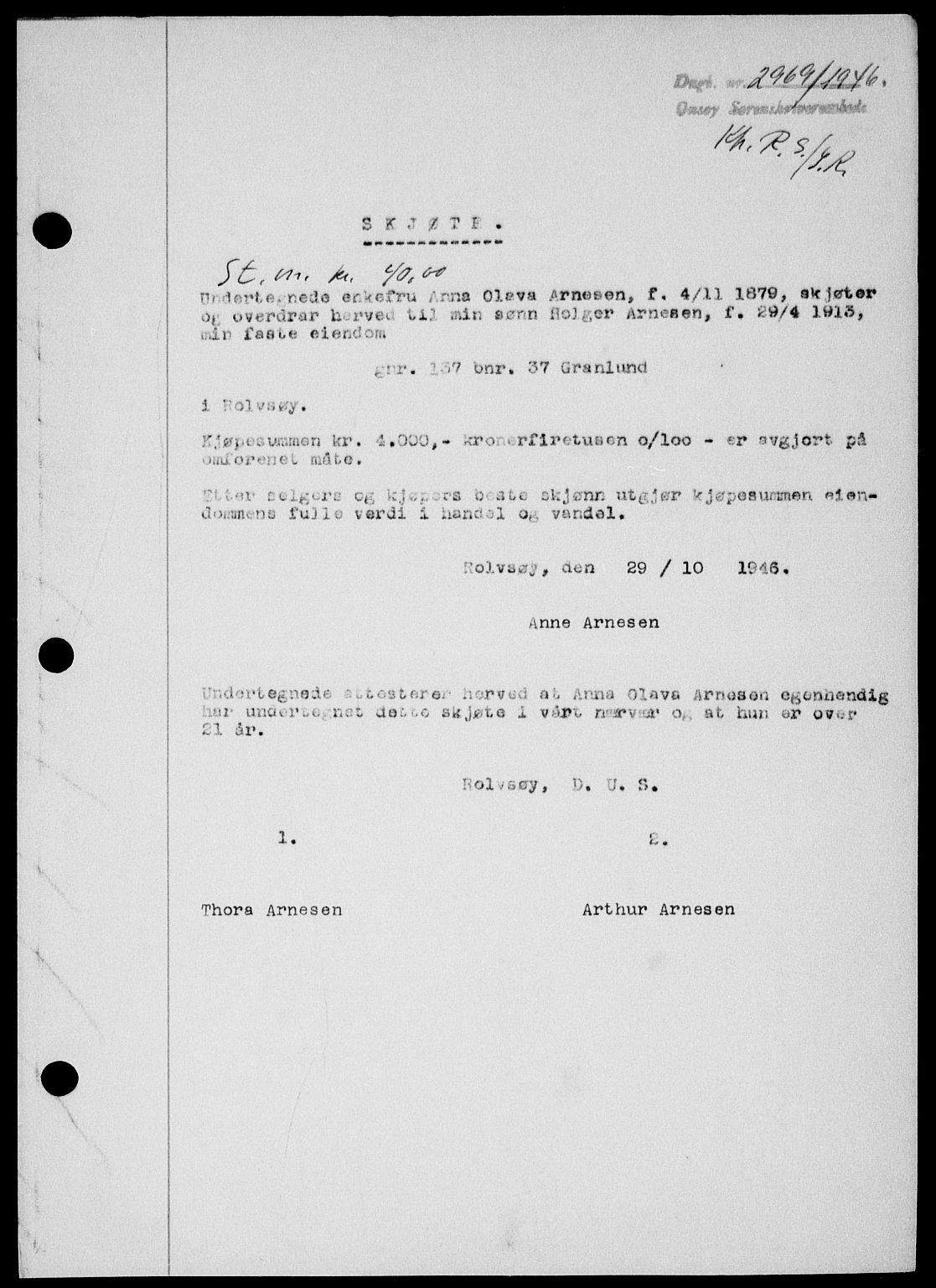 Onsøy sorenskriveri, SAO/A-10474/G/Ga/Gab/L0018: Mortgage book no. II A-18, 1946-1947, Diary no: : 2969/1946