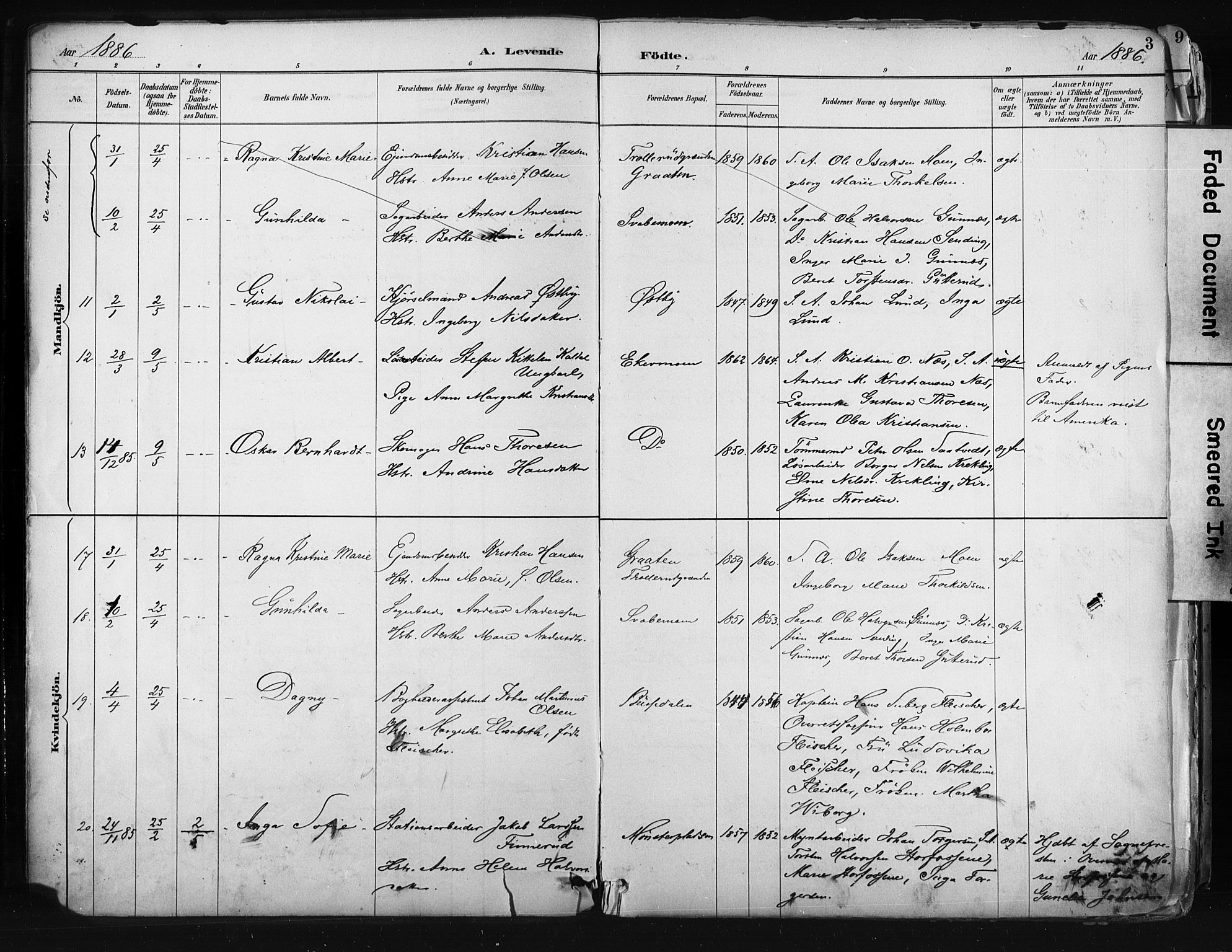 Kongsberg kirkebøker, AV/SAKO-A-22/F/Fb/L0002: Parish register (official) no. II 2, 1886-1896, p. 3