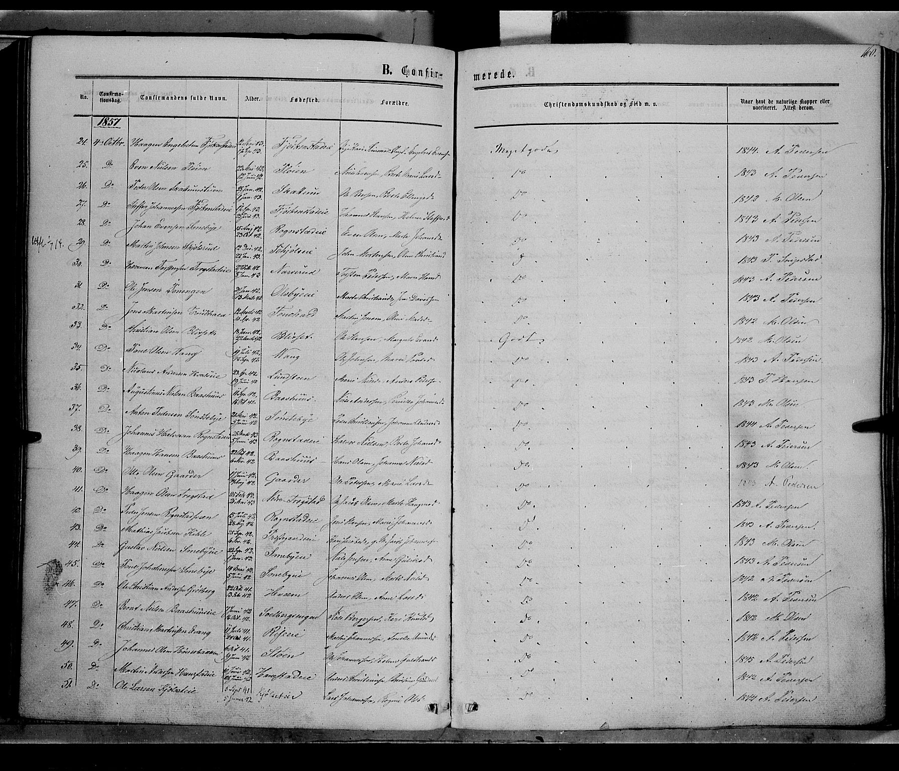 Østre Toten prestekontor, SAH/PREST-104/H/Ha/Haa/L0004: Parish register (official) no. 4, 1857-1865, p. 160