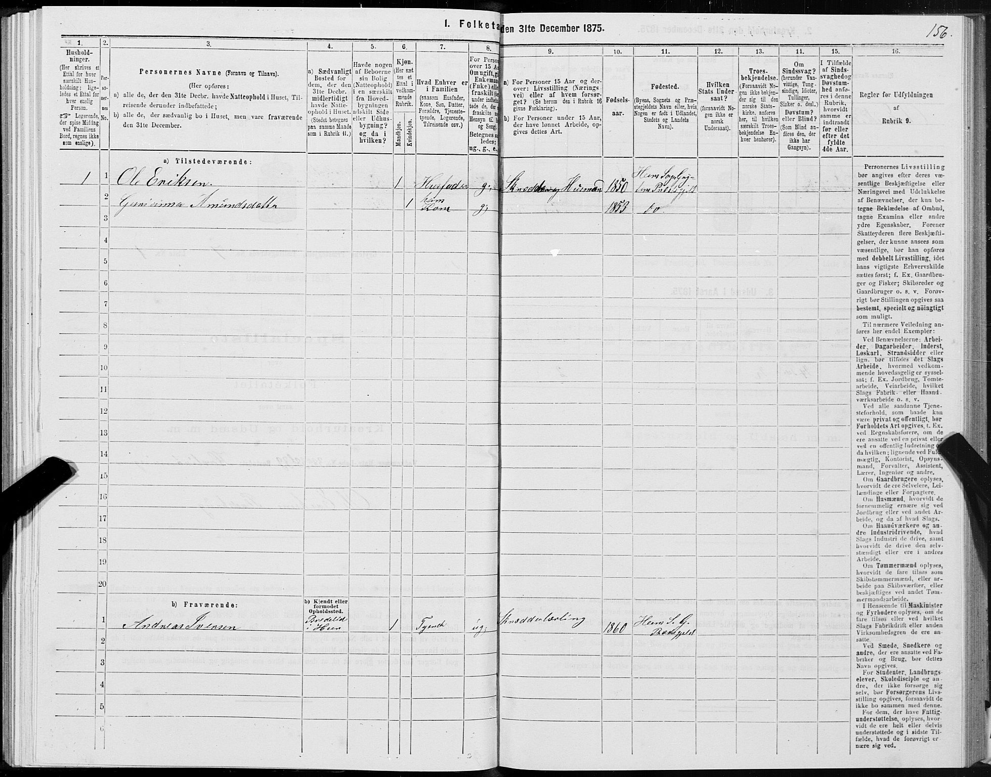 SAT, 1875 census for 1539P Grytten, 1875, p. 3156