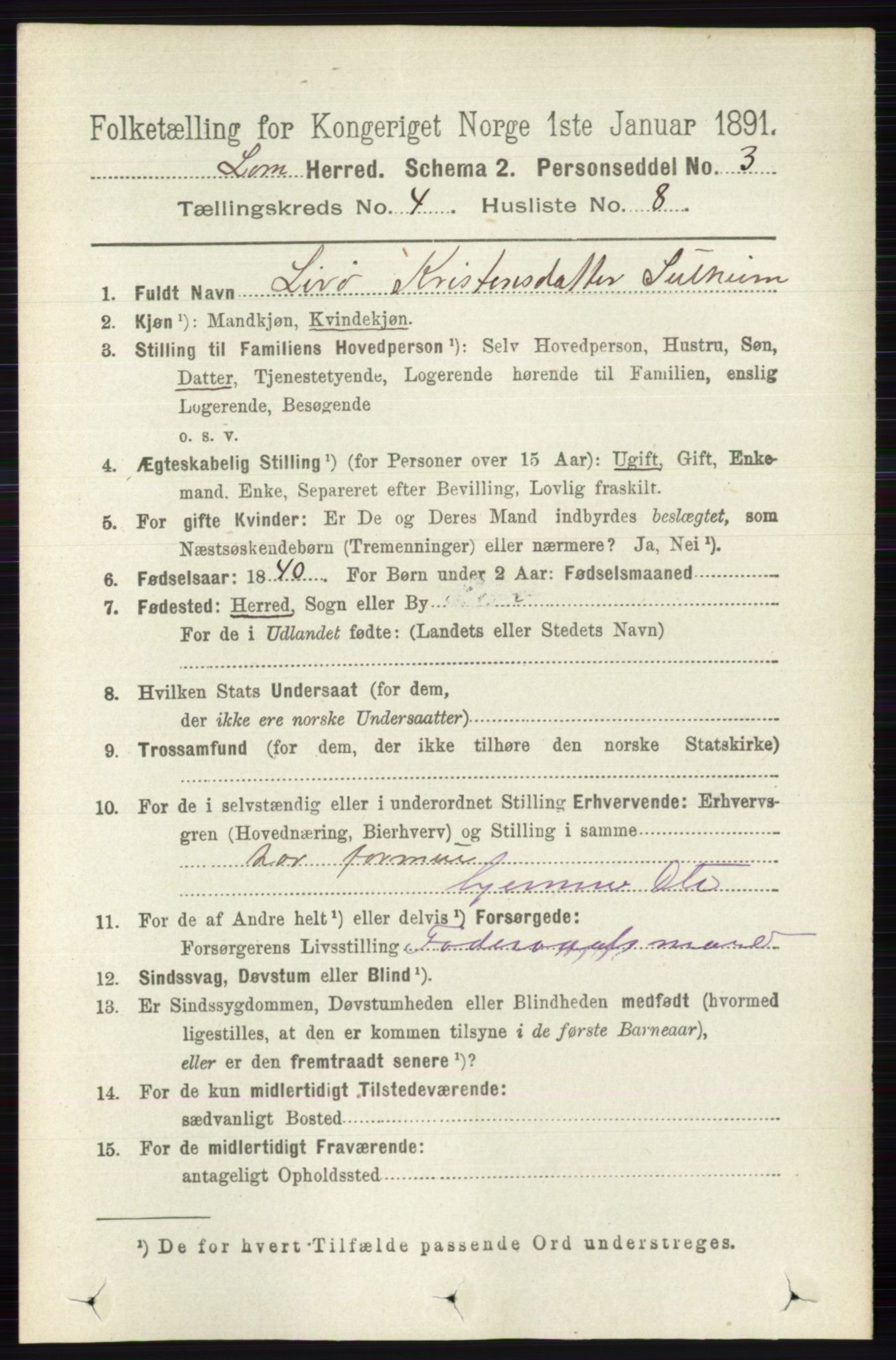 RA, 1891 census for 0514 Lom, 1891, p. 1544