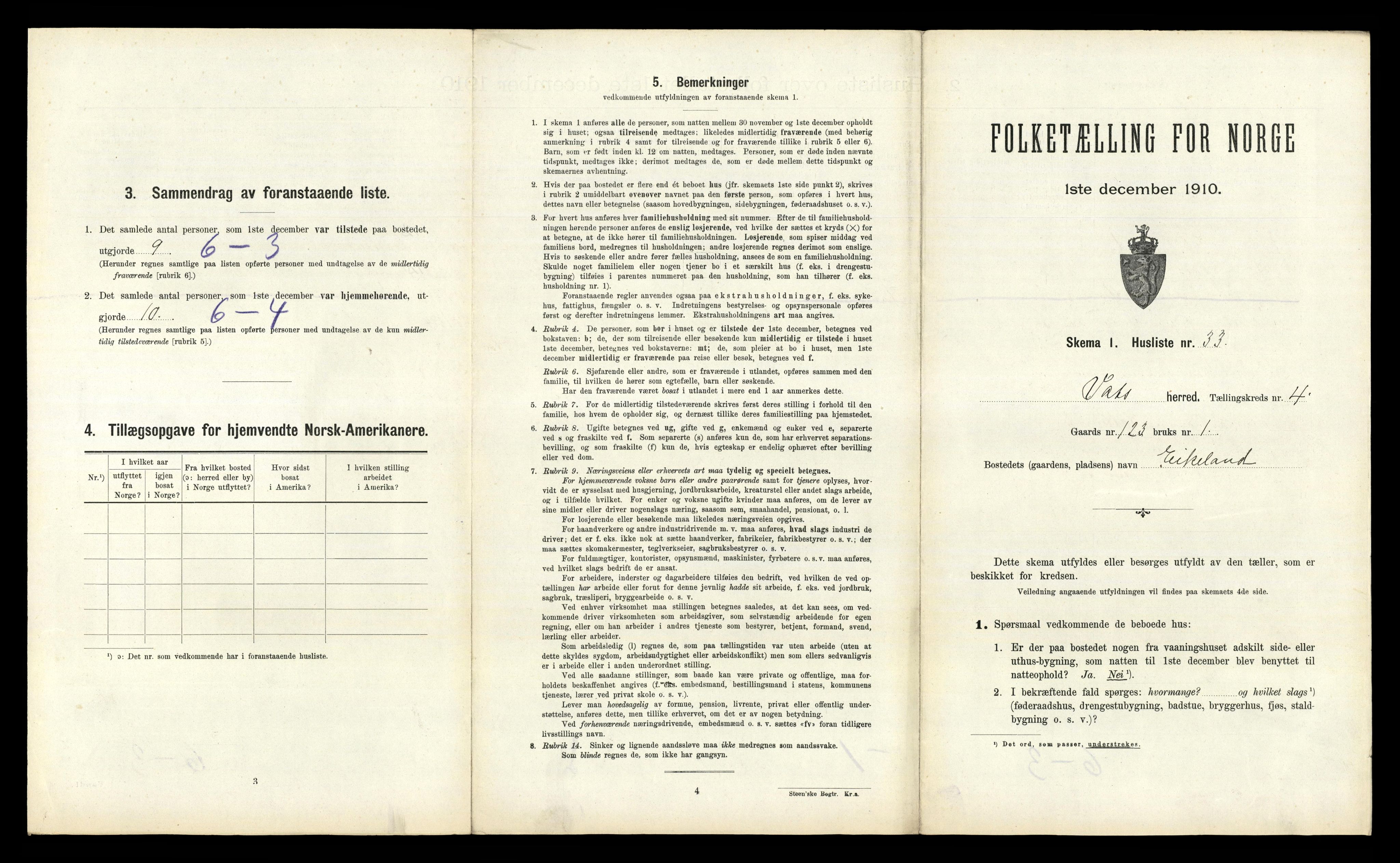 RA, 1910 census for Vats, 1910, p. 282