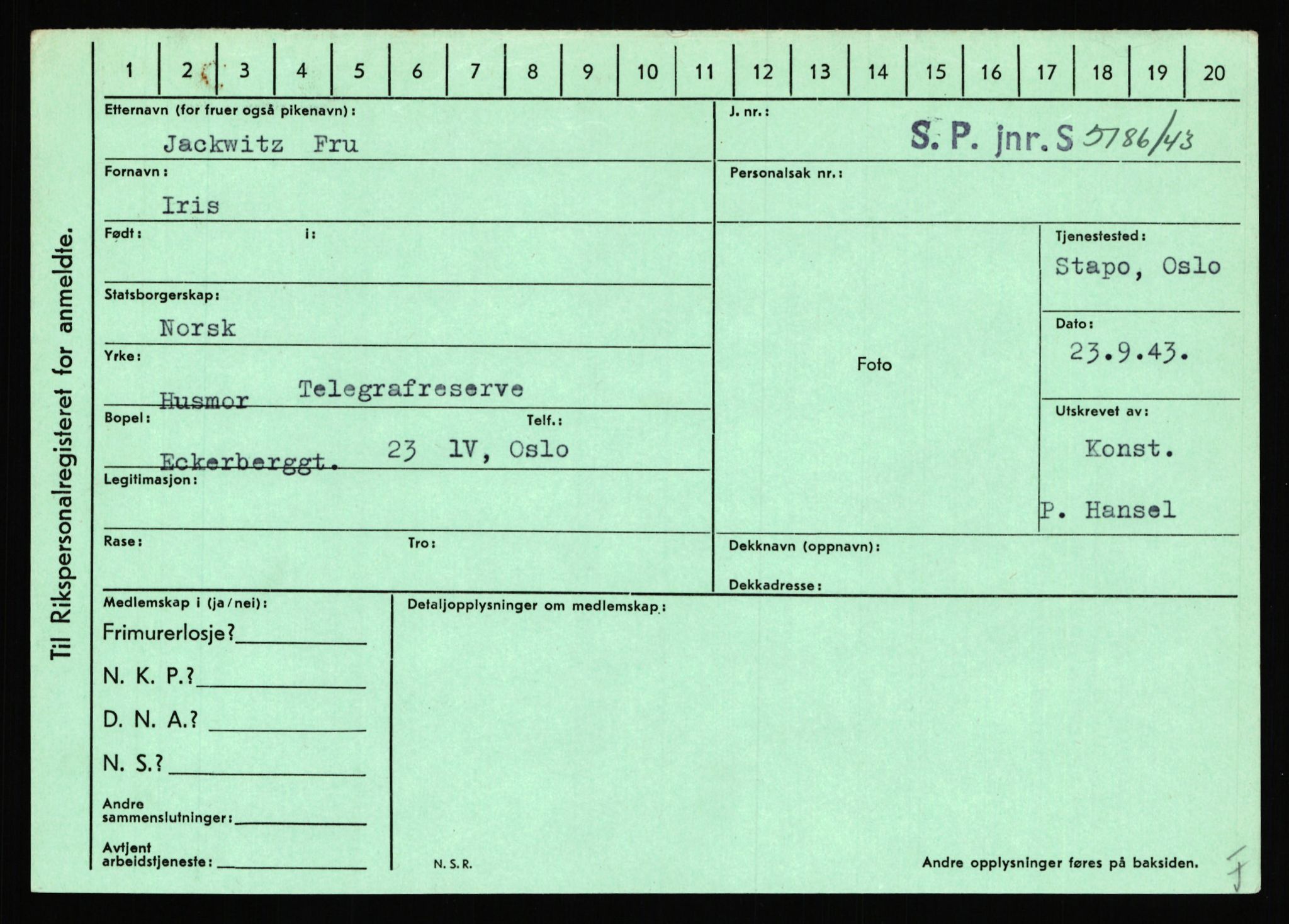 Statspolitiet - Hovedkontoret / Osloavdelingen, AV/RA-S-1329/C/Ca/L0007: Hol - Joelsen, 1943-1945, p. 2852