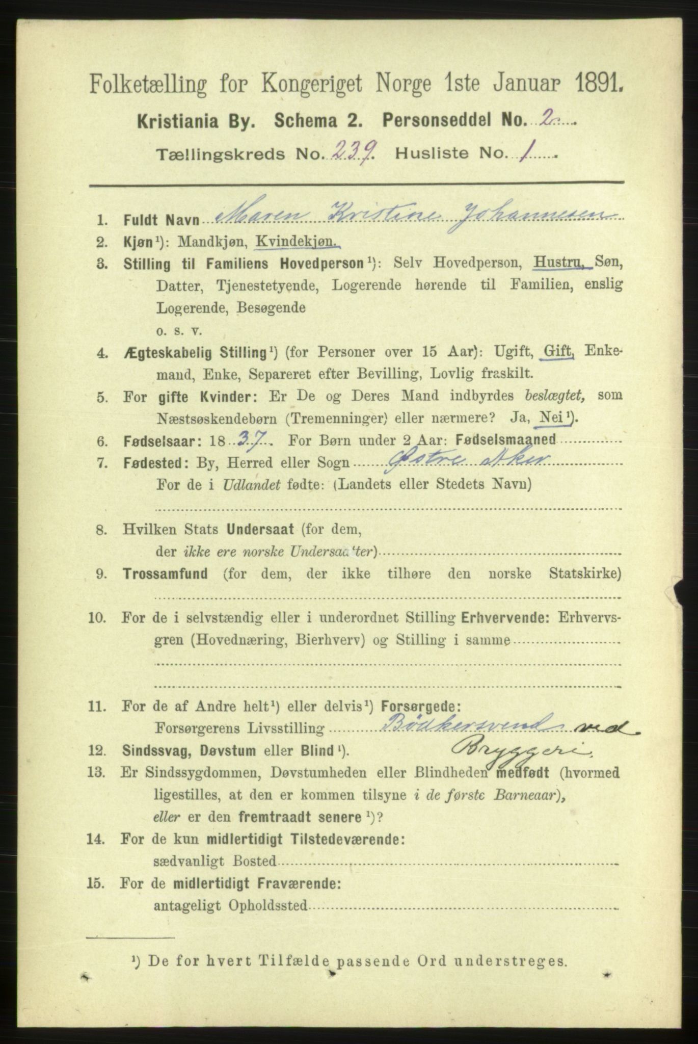 RA, 1891 census for 0301 Kristiania, 1891, p. 145315