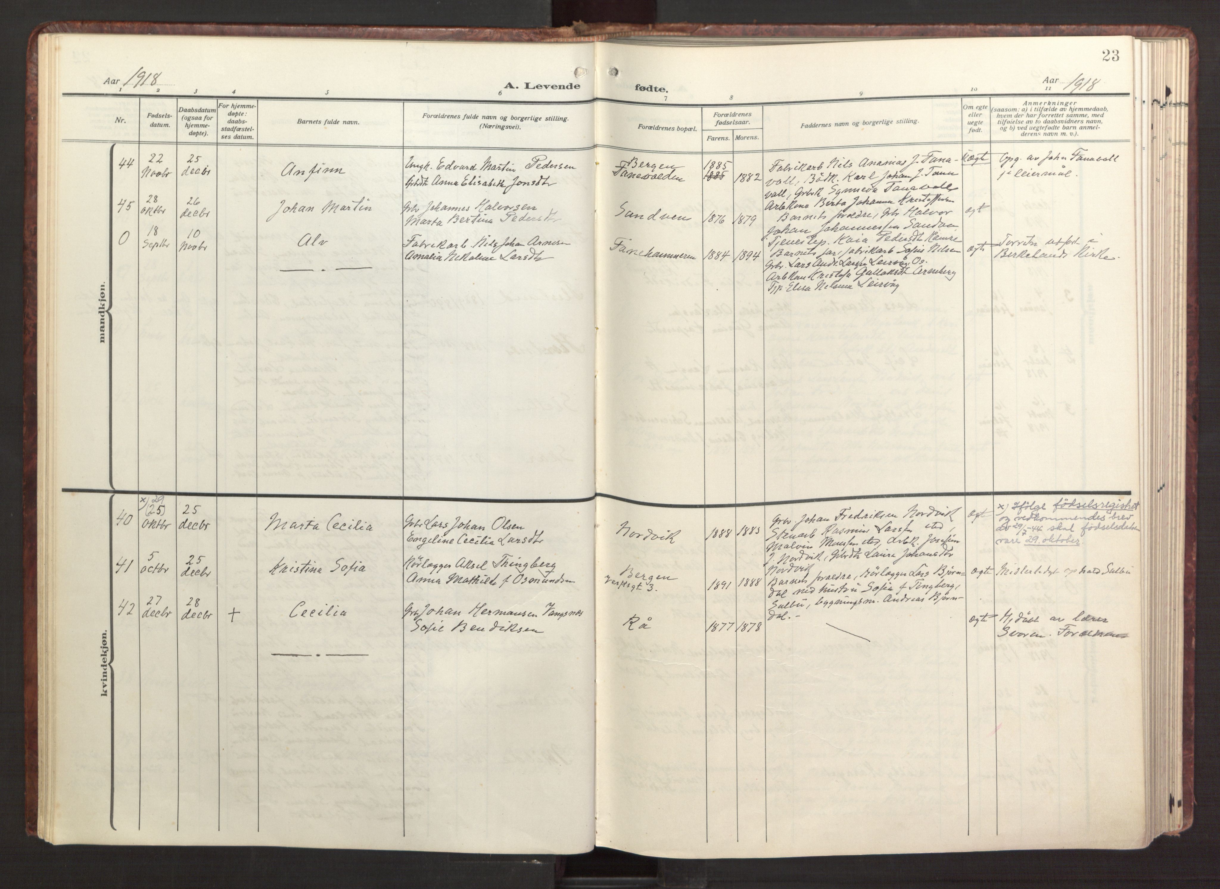 Fana Sokneprestembete, AV/SAB-A-75101/H/Haa/Haab/L0005: Parish register (official) no. B 5, 1915-1923, p. 23