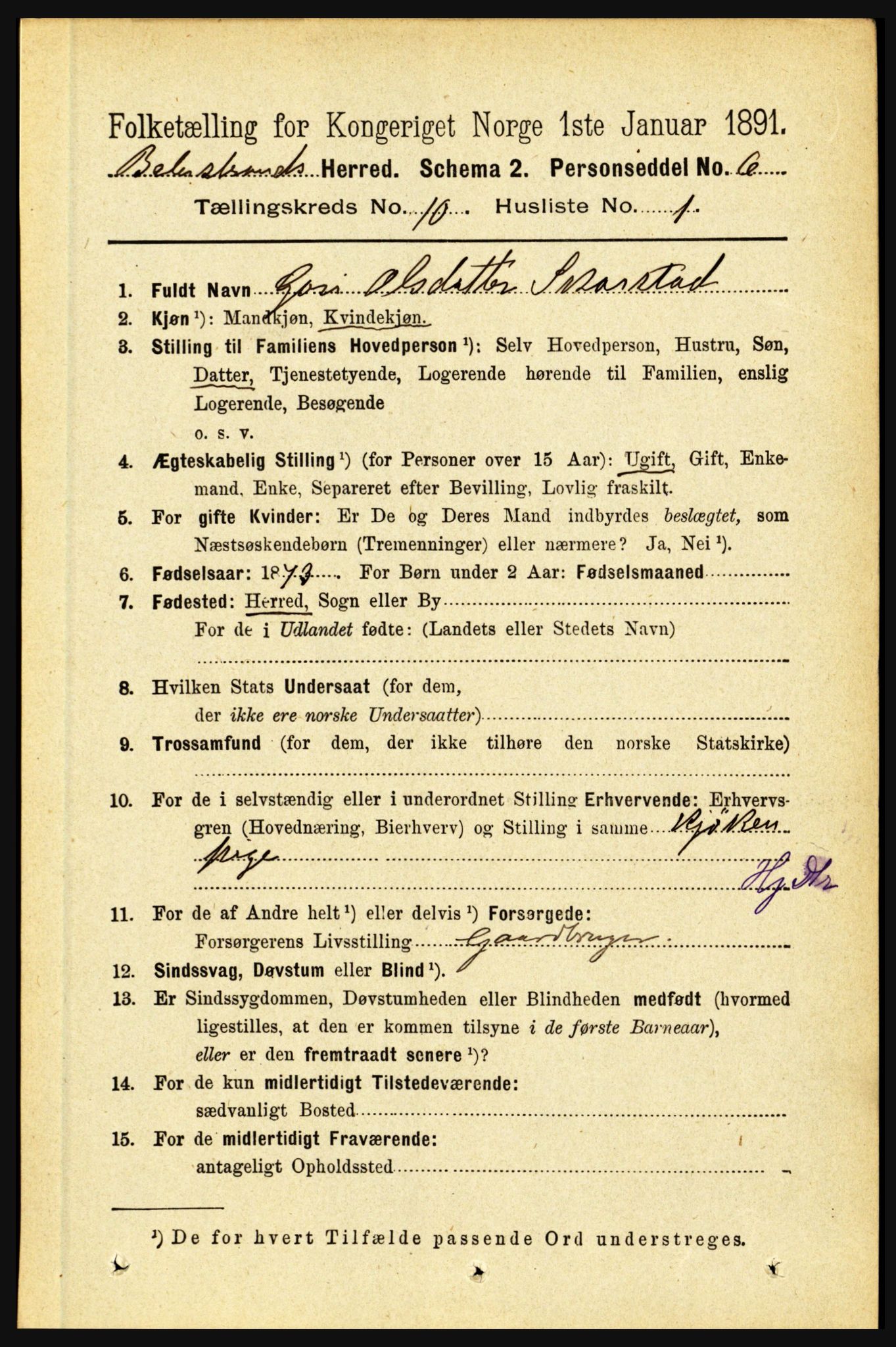 RA, 1891 census for 1418 Balestrand, 1891, p. 2255