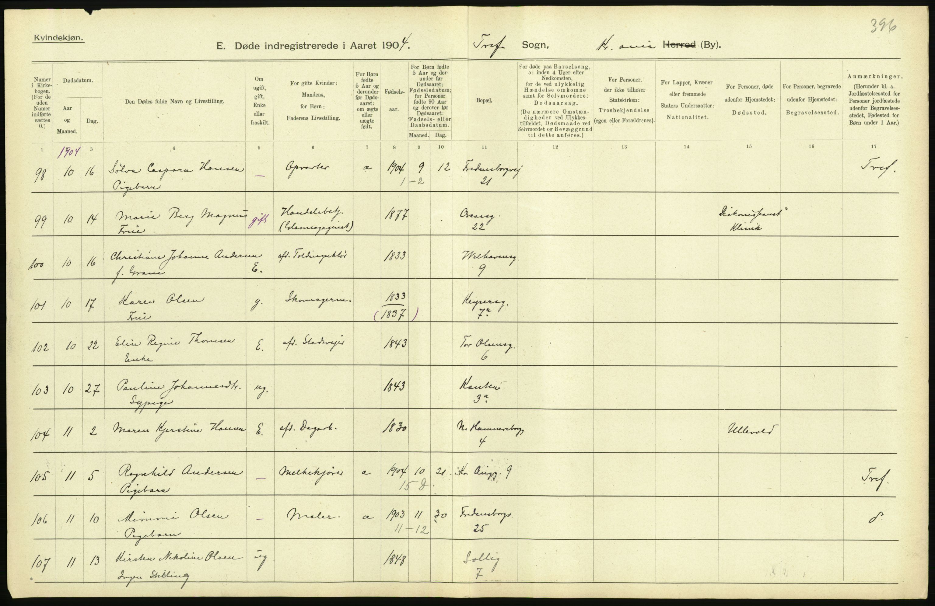 Statistisk sentralbyrå, Sosiodemografiske emner, Befolkning, AV/RA-S-2228/D/Df/Dfa/Dfab/L0004: Kristiania: Gifte, døde, 1904, p. 317