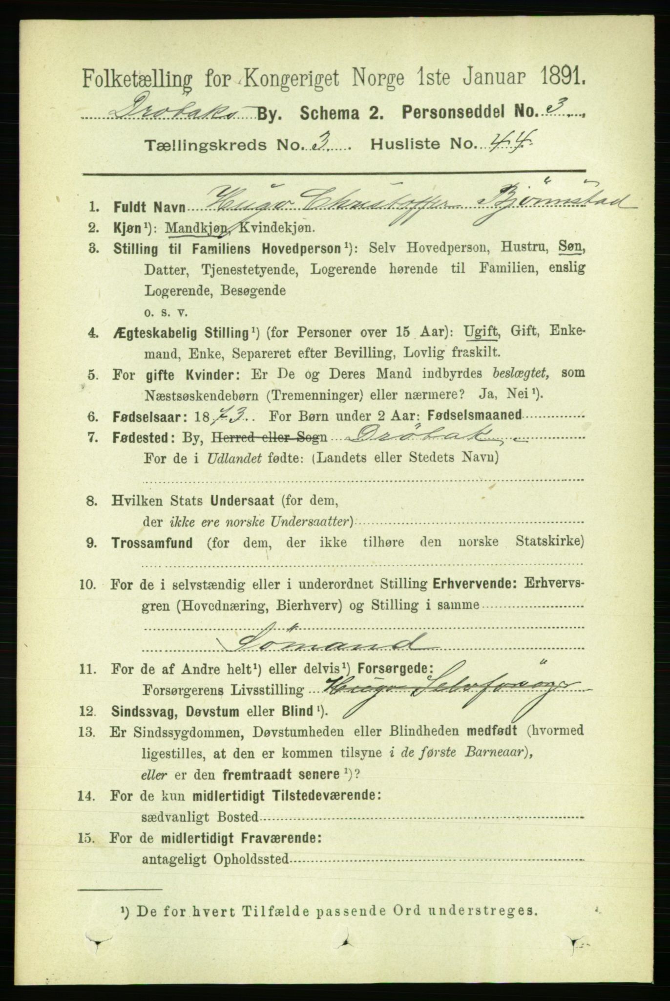 RA, 1891 census for 0203 Drøbak, 1891, p. 2231