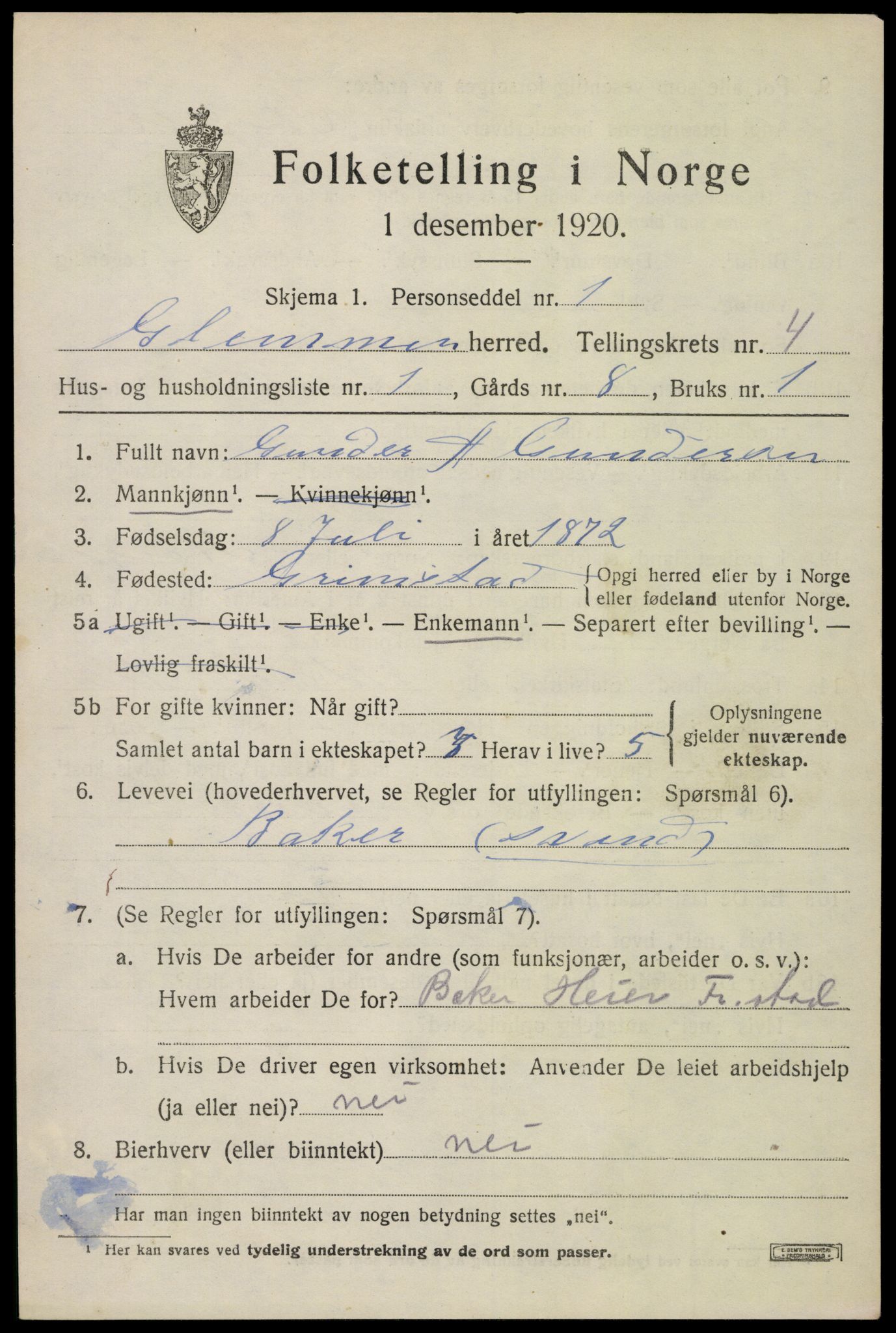 SAO, 1920 census for Glemmen, 1920, p. 15001