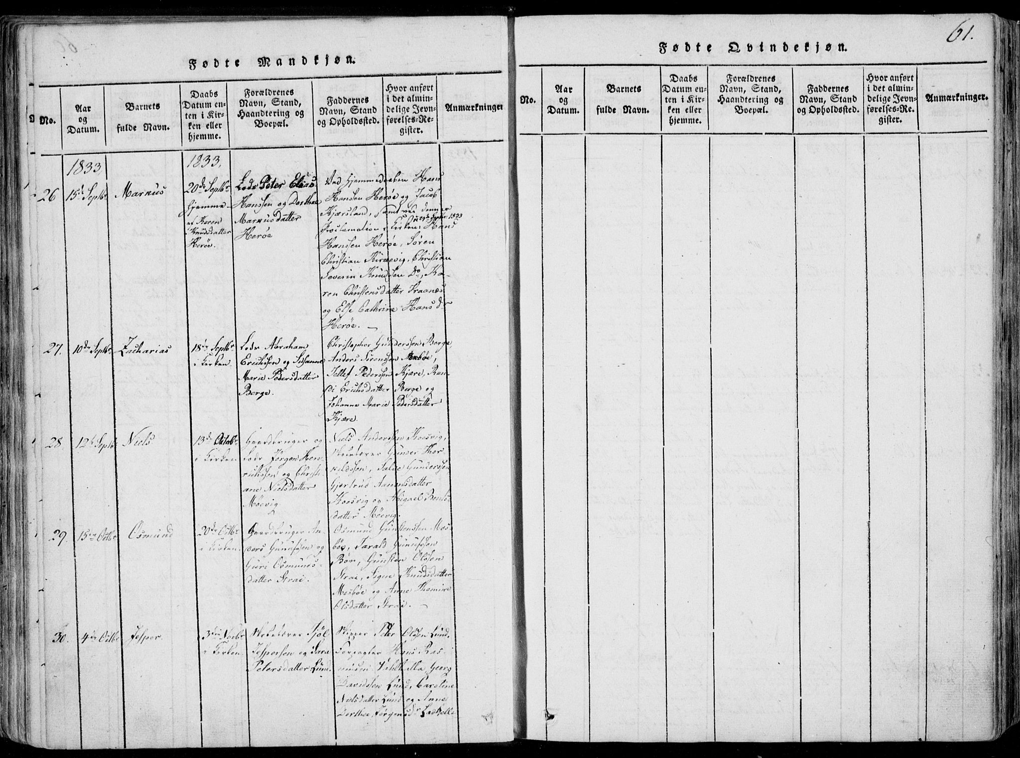 Oddernes sokneprestkontor, SAK/1111-0033/F/Fa/Faa/L0005: Parish register (official) no. A 5, 1820-1838, p. 61