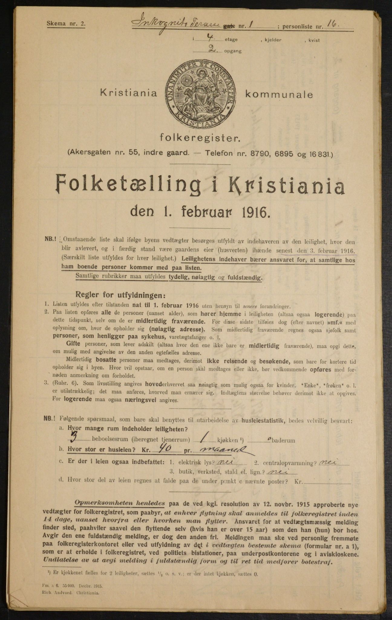 OBA, Municipal Census 1916 for Kristiania, 1916, p. 45294