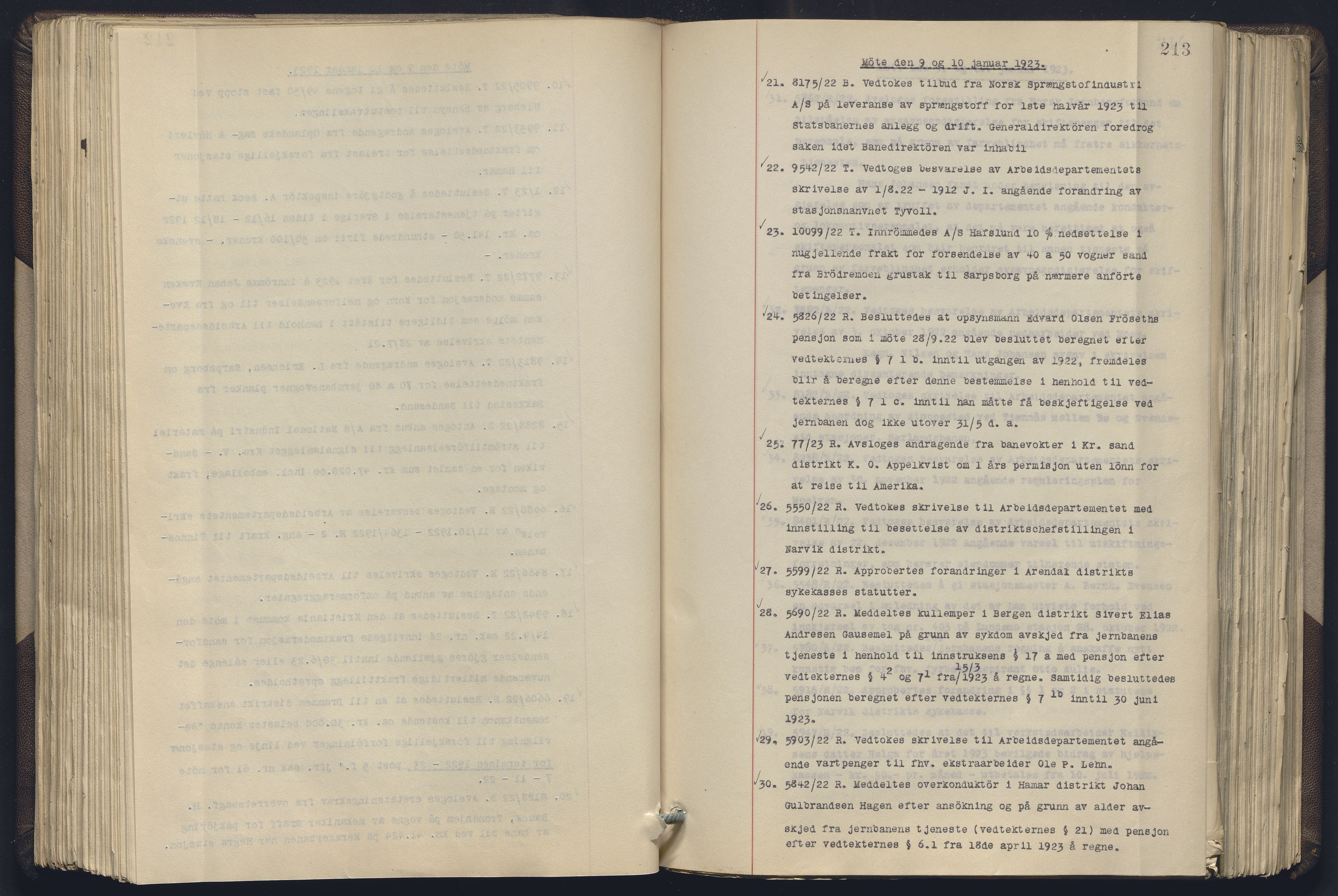 Norges statsbaner, Administrasjons- økonomi- og personalavdelingen, AV/RA-S-3412/A/Aa/L0019: Forhandlingsprotokoll, 1922-1924, p. 213