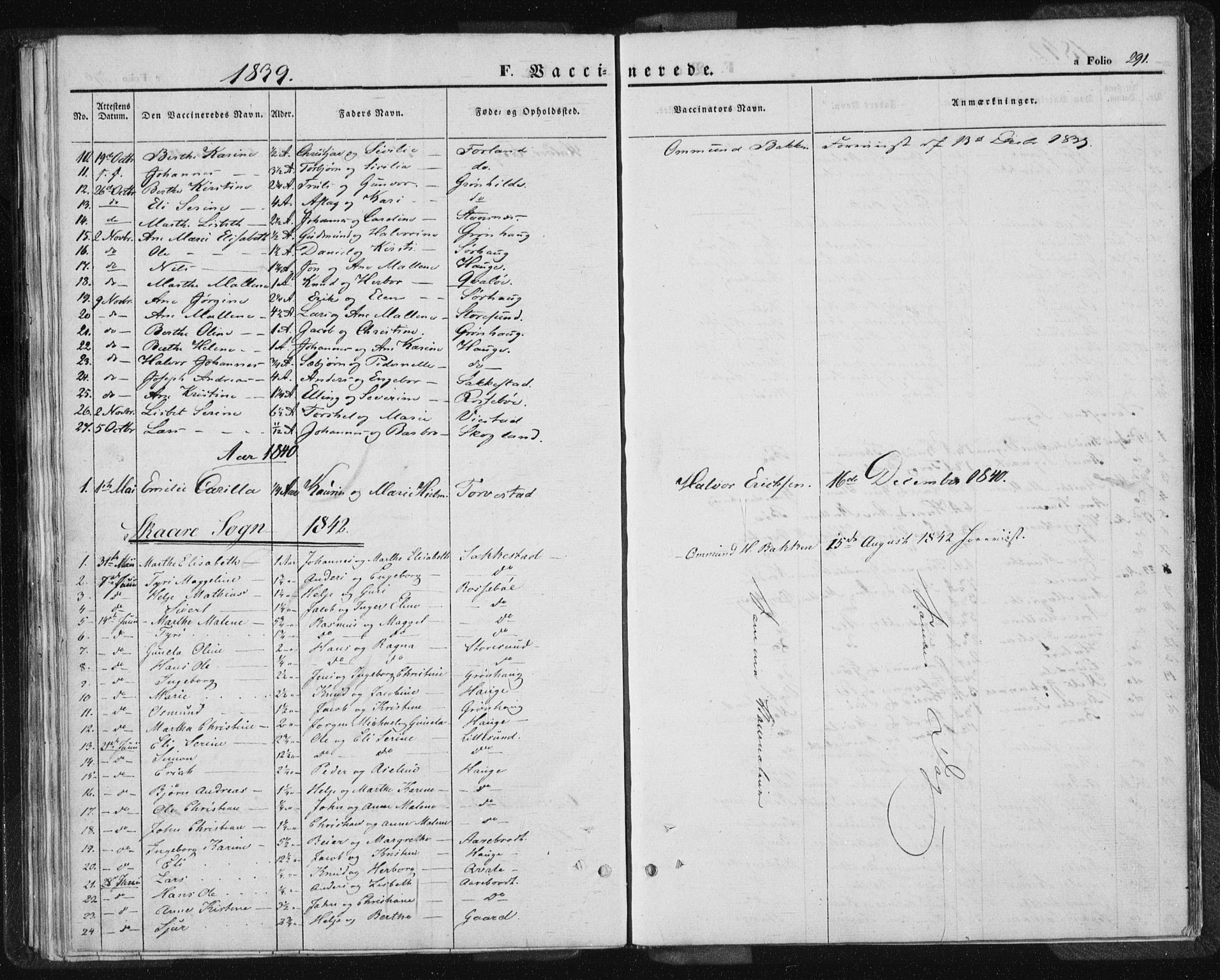 Torvastad sokneprestkontor, SAST/A -101857/H/Ha/Haa/L0005: Parish register (official) no. A 5, 1836-1847, p. 291