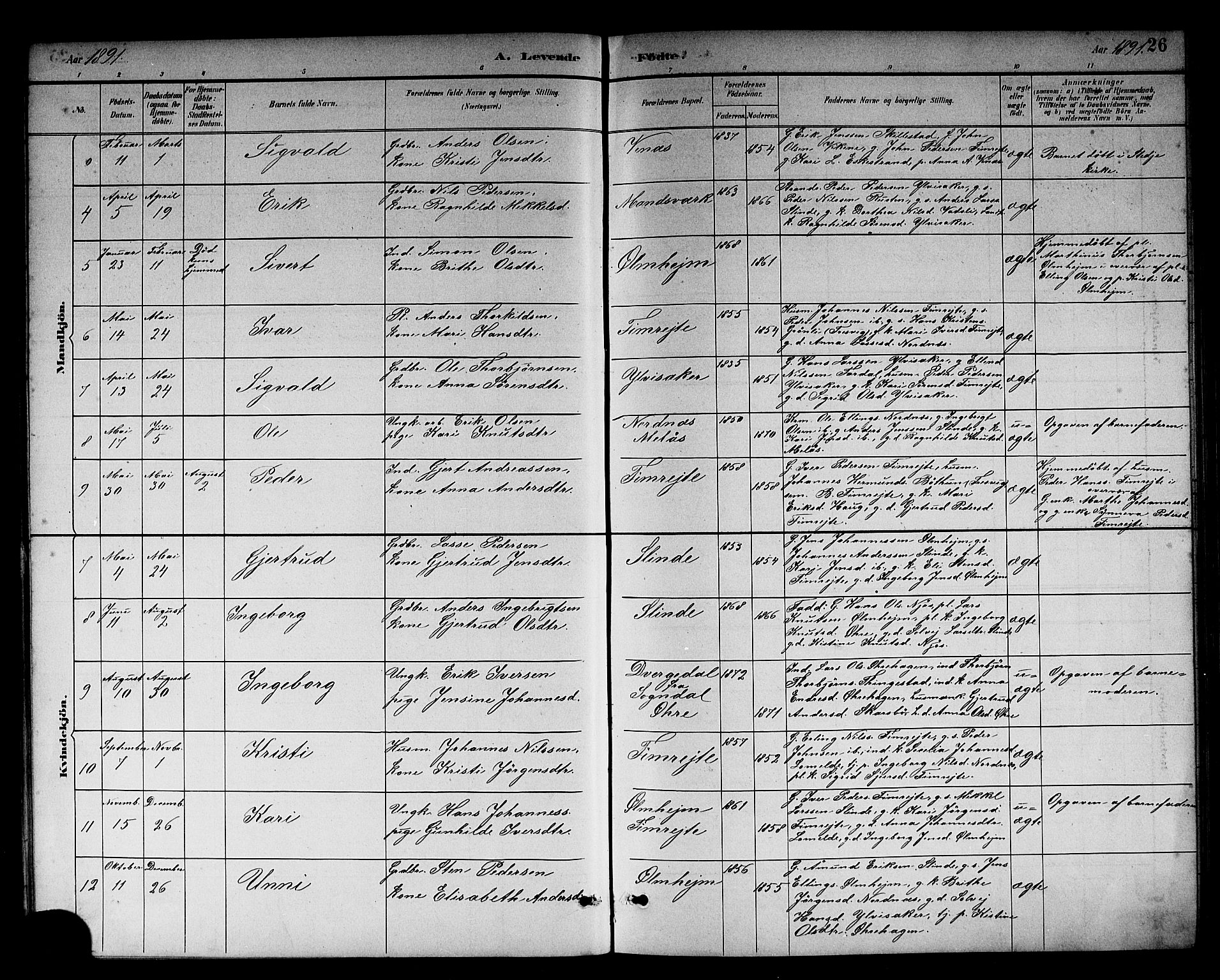 Sogndal sokneprestembete, AV/SAB-A-81301/H/Hab/Habc/L0002: Parish register (copy) no. C 2, 1884-1910, p. 26