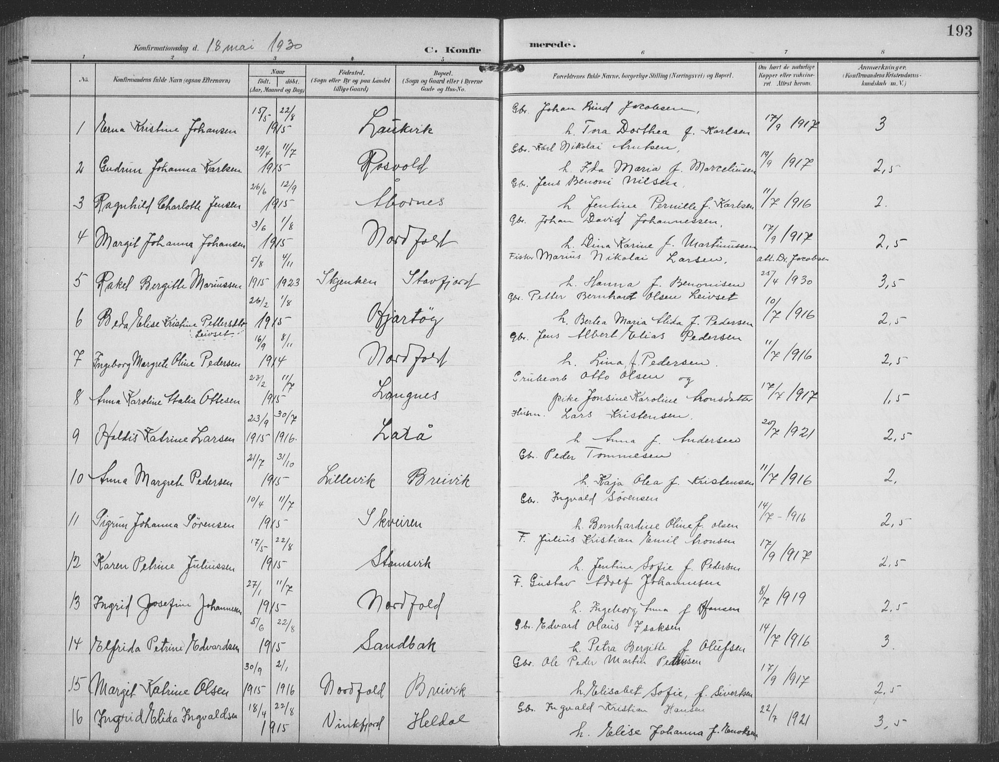 Ministerialprotokoller, klokkerbøker og fødselsregistre - Nordland, SAT/A-1459/858/L0835: Parish register (copy) no. 858C02, 1904-1940, p. 193