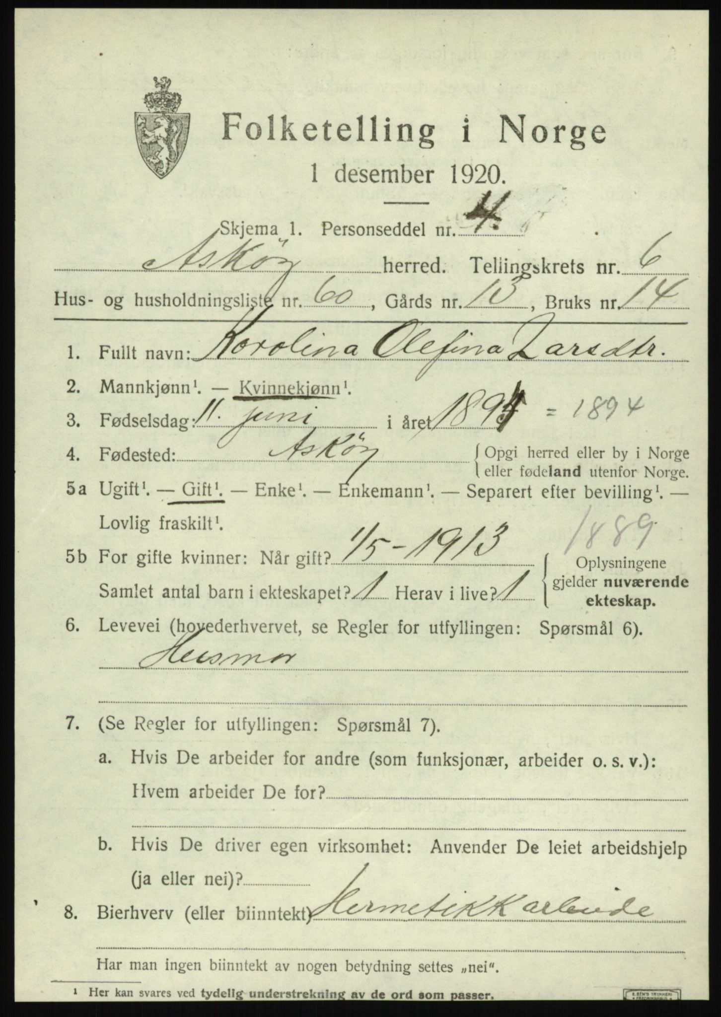SAB, 1920 census for Askøy, 1920, p. 10872