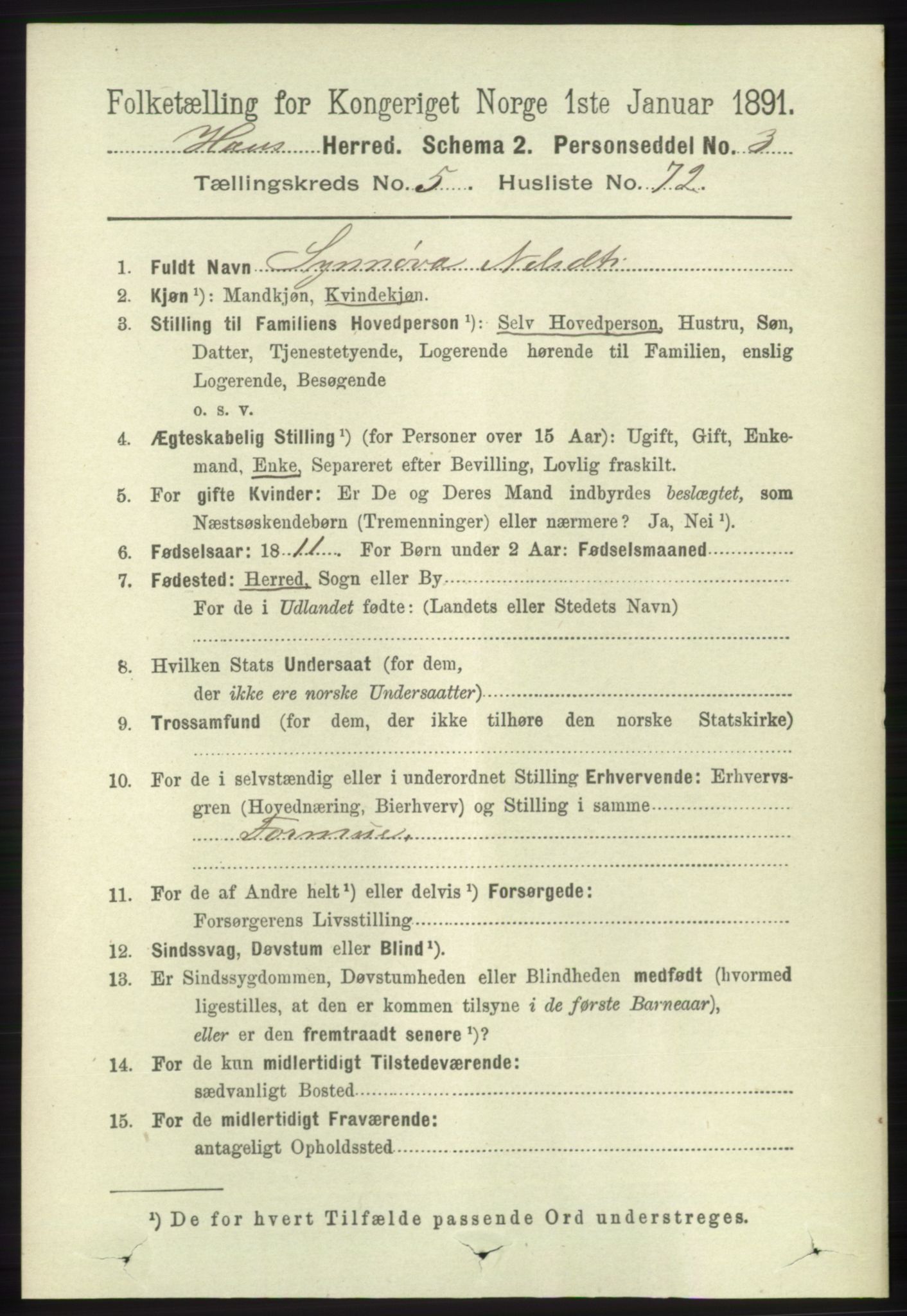 RA, 1891 census for 1250 Haus, 1891, p. 2259