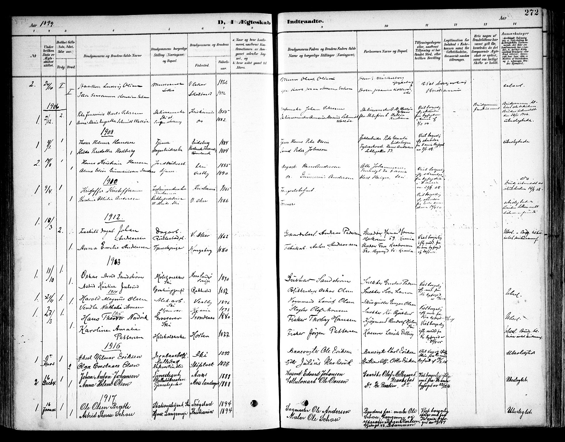 Kråkstad prestekontor Kirkebøker, SAO/A-10125a/F/Fb/L0002: Parish register (official) no. II 2, 1893-1917, p. 272