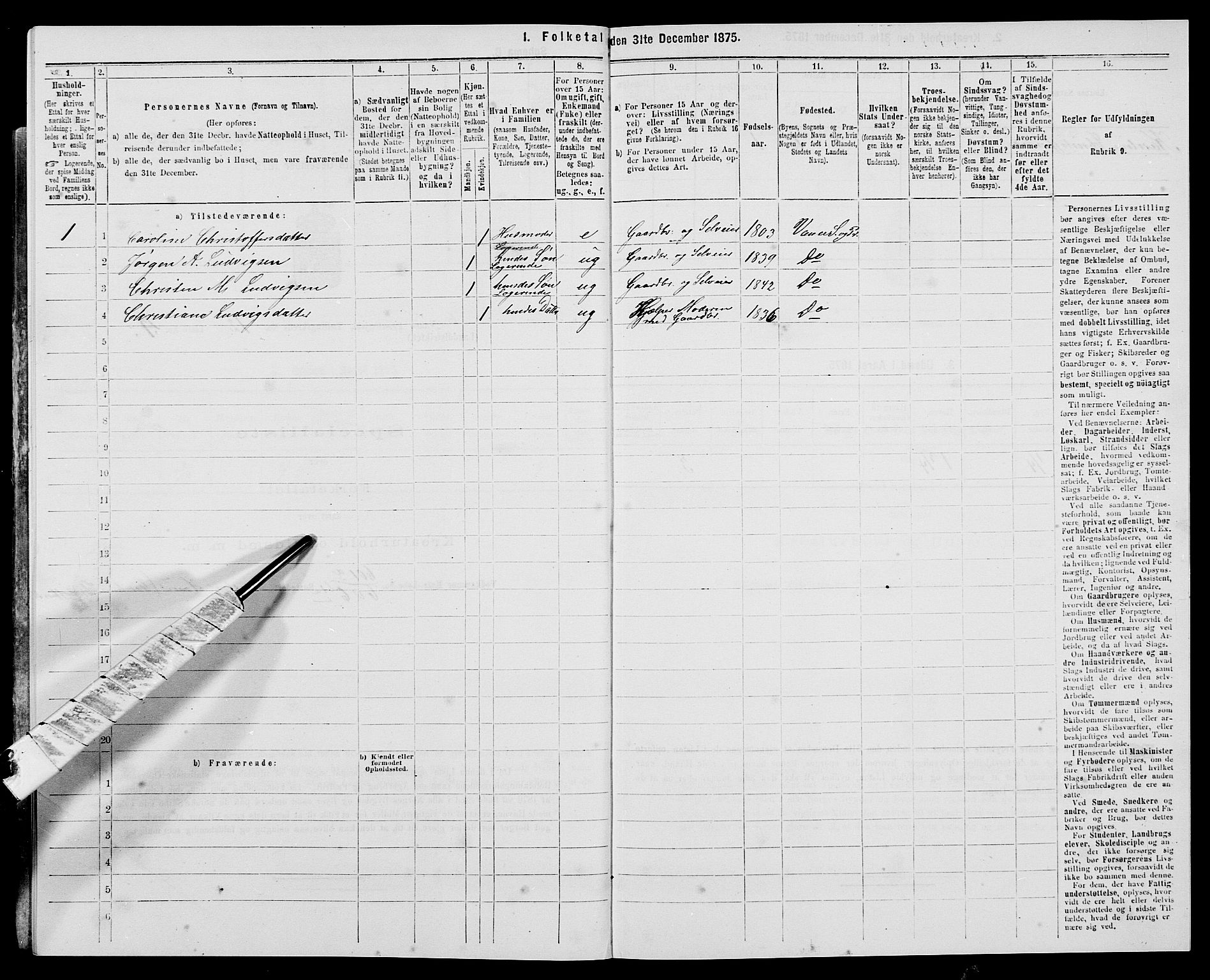 SAK, 1875 census for 1041L Vanse/Vanse og Farsund, 1875, p. 2157