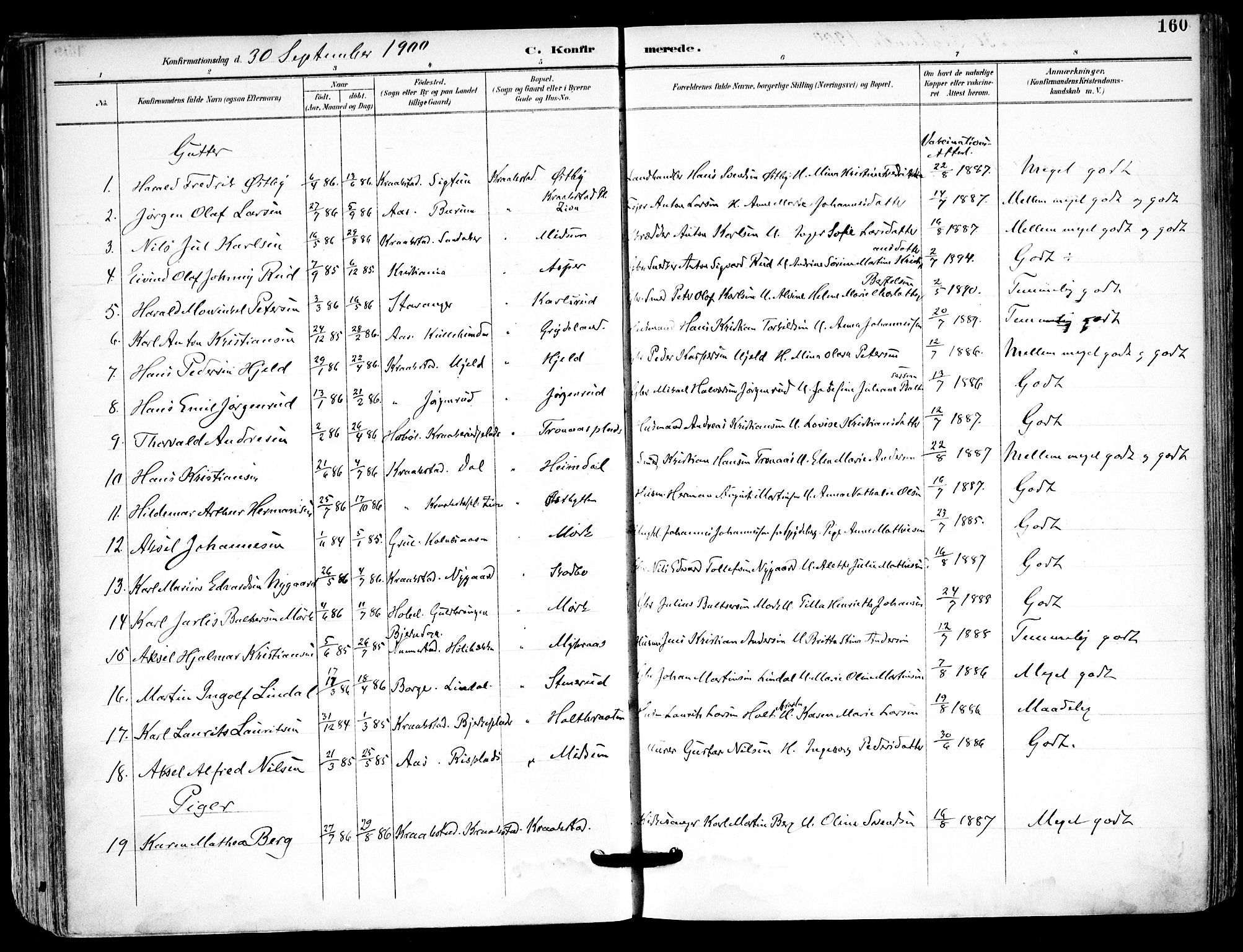 Kråkstad prestekontor Kirkebøker, SAO/A-10125a/F/Fa/L0010: Parish register (official) no. I 10, 1893-1931, p. 160