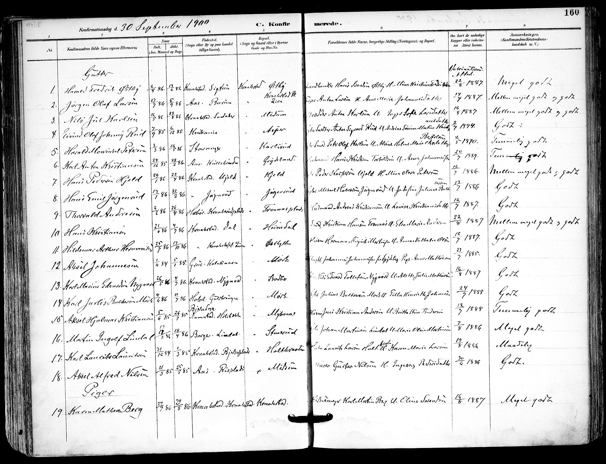 Kråkstad prestekontor Kirkebøker, AV/SAO-A-10125a/F/Fa/L0010: Parish register (official) no. I 10, 1893-1931, p. 160