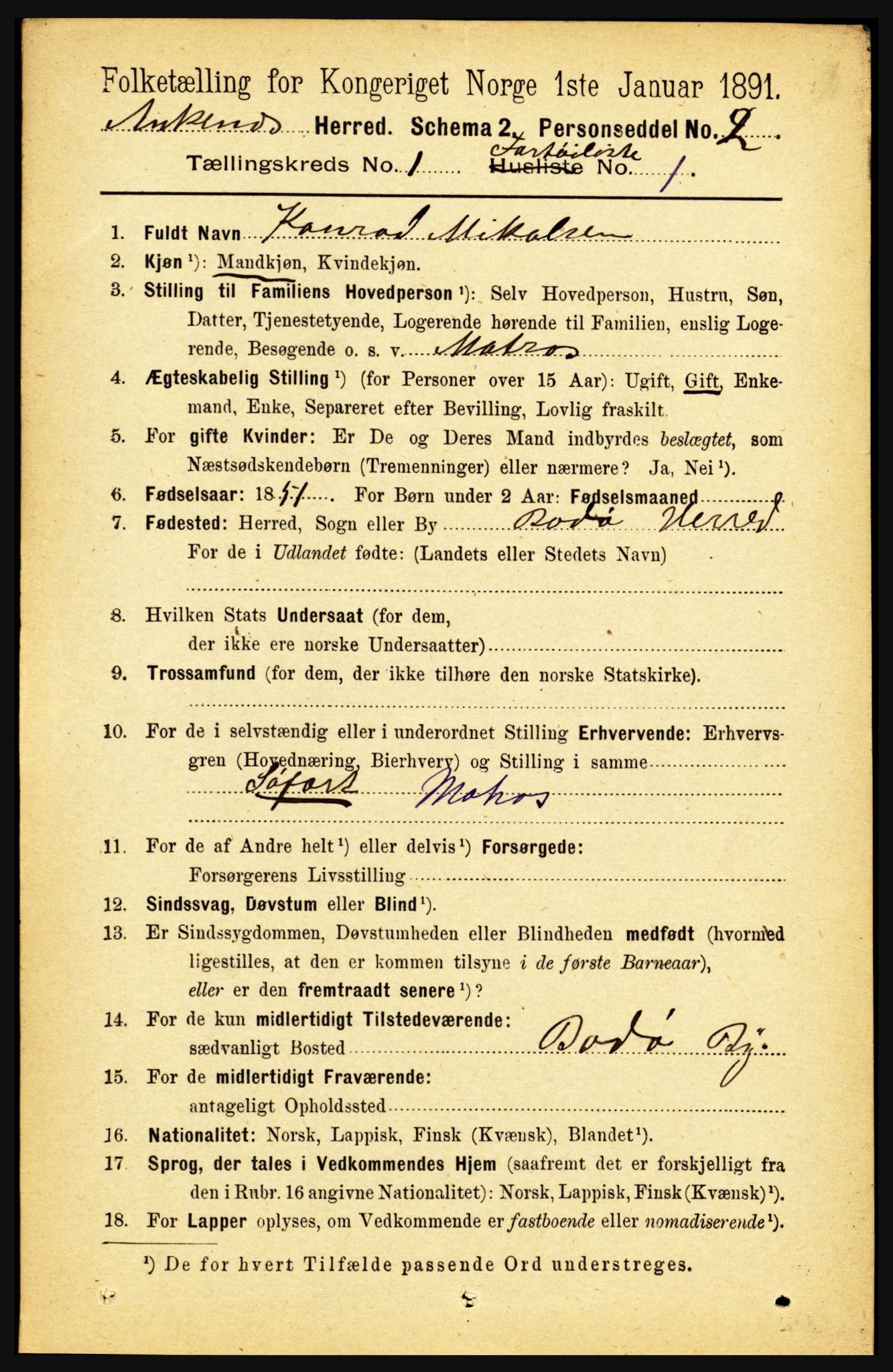 RA, 1891 census for 1855 Ankenes, 1891, p. 753