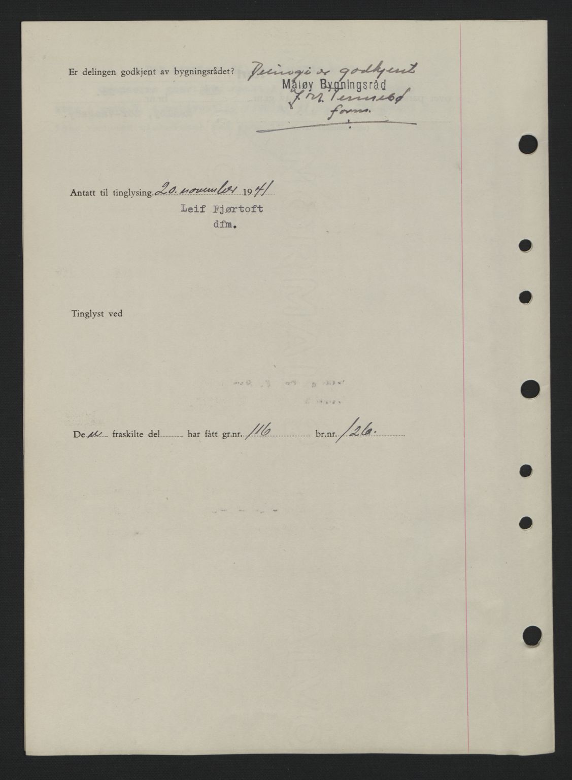 Nordfjord sorenskriveri, SAB/A-2801/02/02b/02bj/L0007: Mortgage book no. A7, 1941-1943, Diary no: : 1524/1941