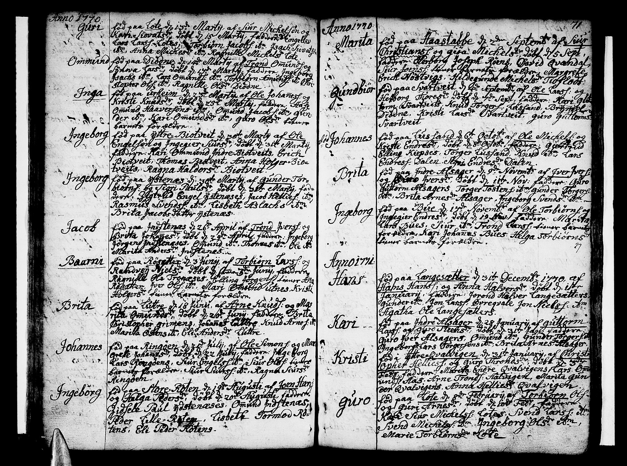 Ullensvang sokneprestembete, SAB/A-78701/H/Haa: Parish register (official) no. A 6 /2, 1758-1788, p. 71