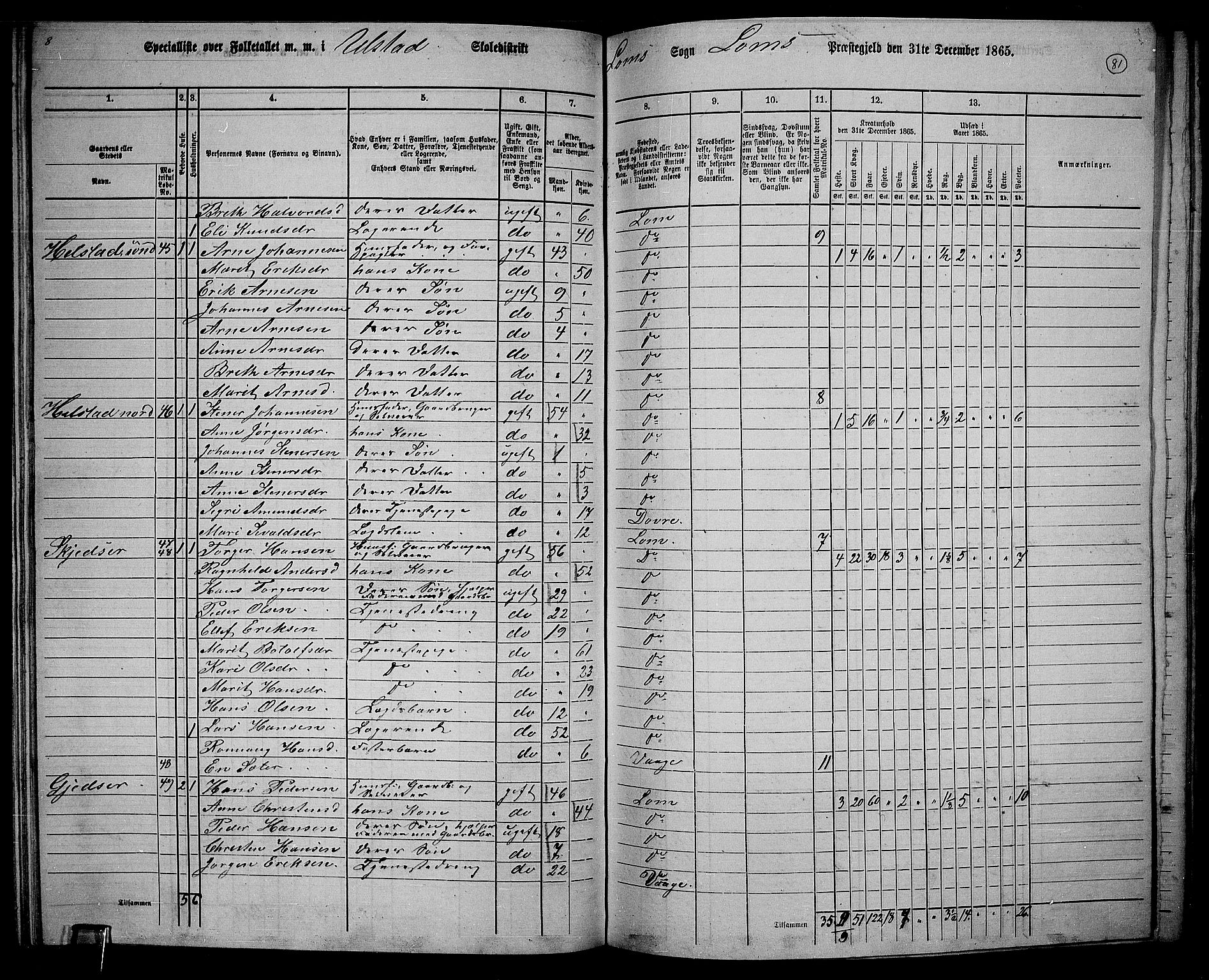 RA, 1865 census for Lom, 1865, p. 74