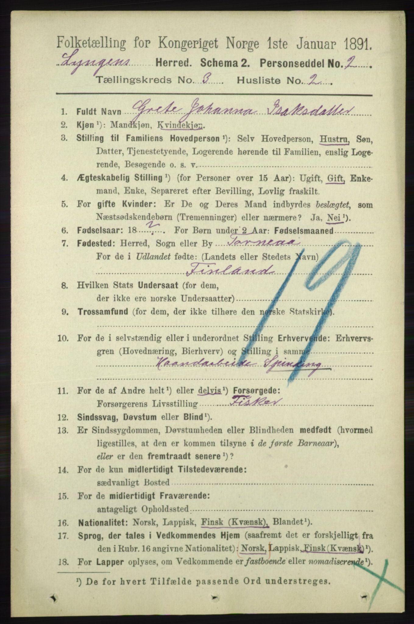 RA, 1891 census for 1938 Lyngen, 1891, p. 3143