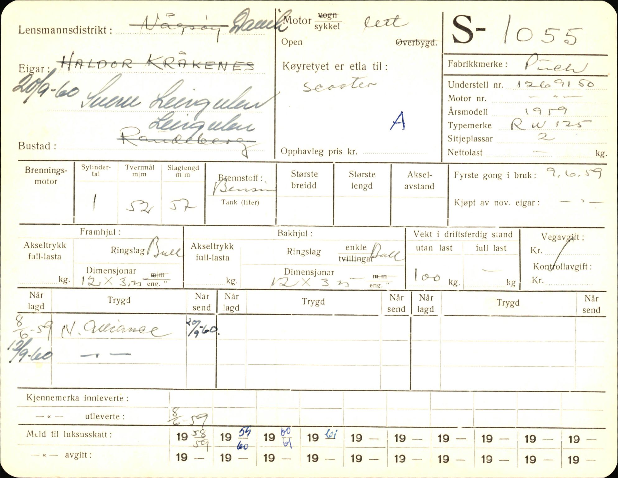 Statens vegvesen, Sogn og Fjordane vegkontor, AV/SAB-A-5301/4/F/L0003: Registerkort utmeldte Fjordane S1000-2499, 1930-1961, p. 94