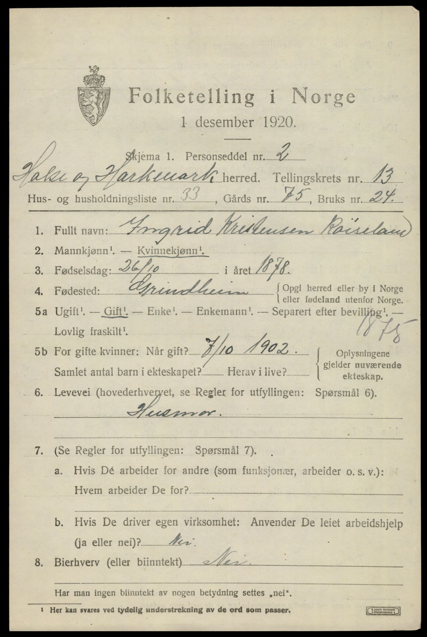 SAK, 1920 census for Halse og Harkmark, 1920, p. 7309