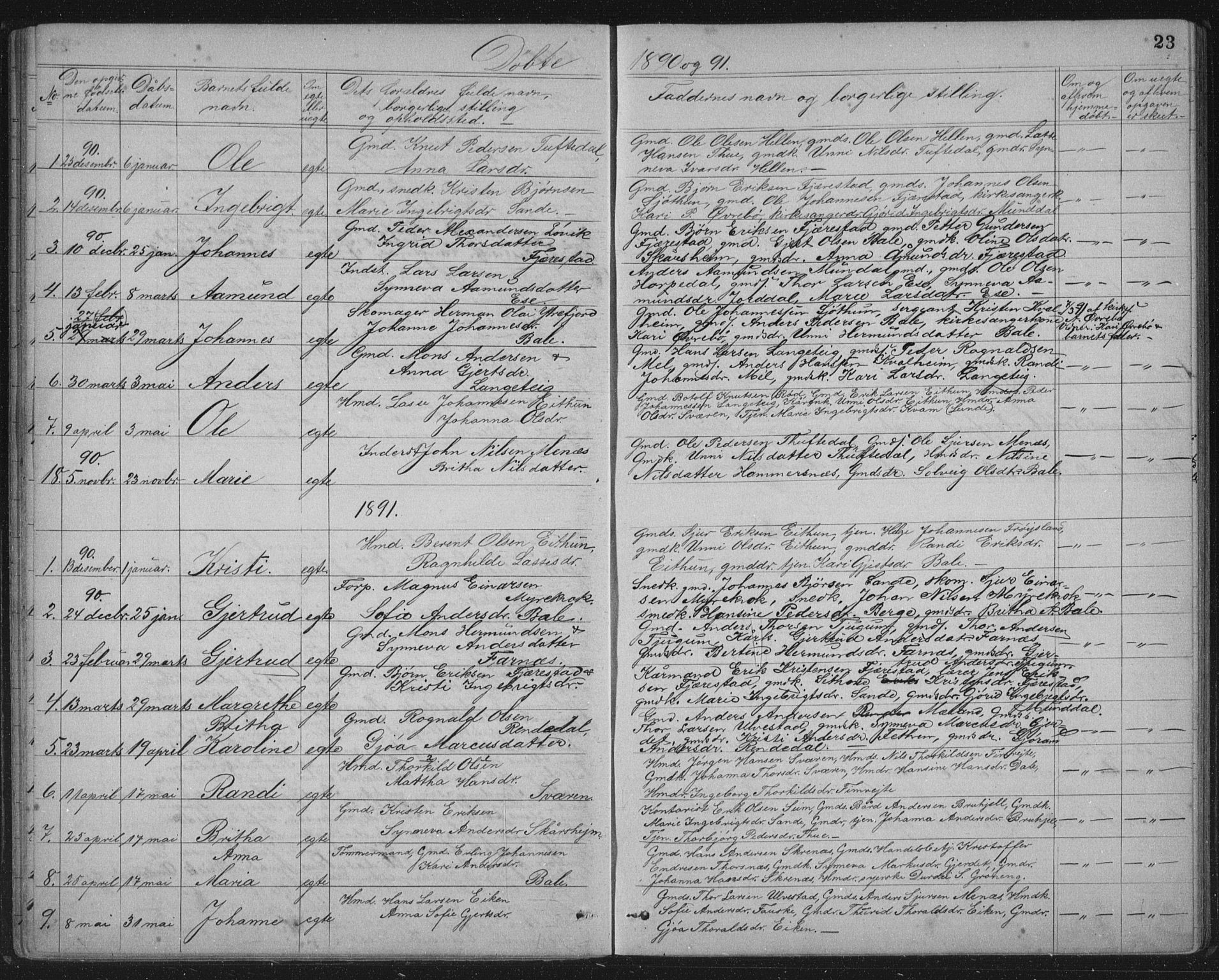 Balestrand sokneprestembete, AV/SAB-A-79601/H/Hab/Haba/L0002: Parish register (copy) no. A 2, 1880-1919, p. 23