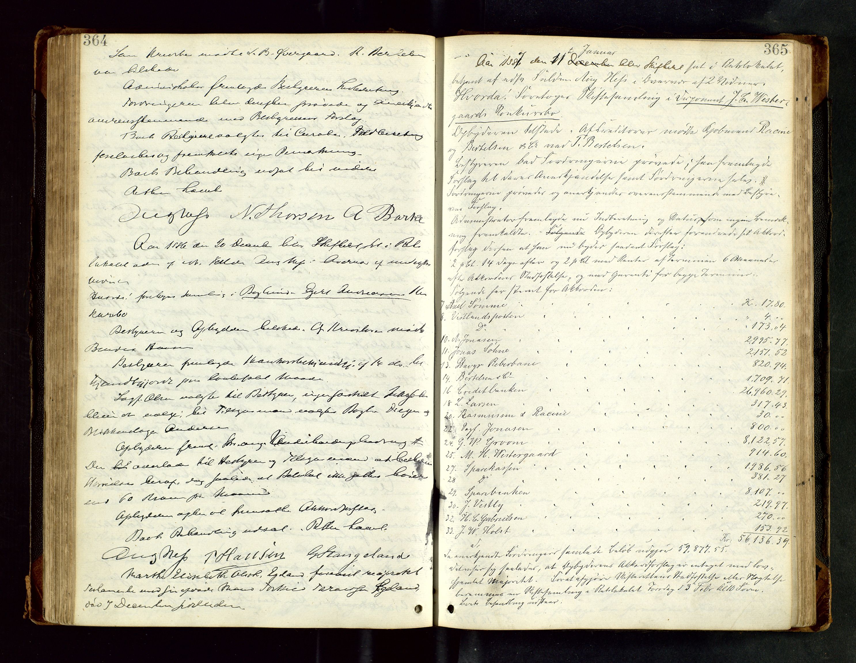 Stavanger byfogd, AV/SAST-A-101408/001/5/50/503BB/L0017: Skifteforhandlingsprotokoll, 1883-1889, p. 364-365