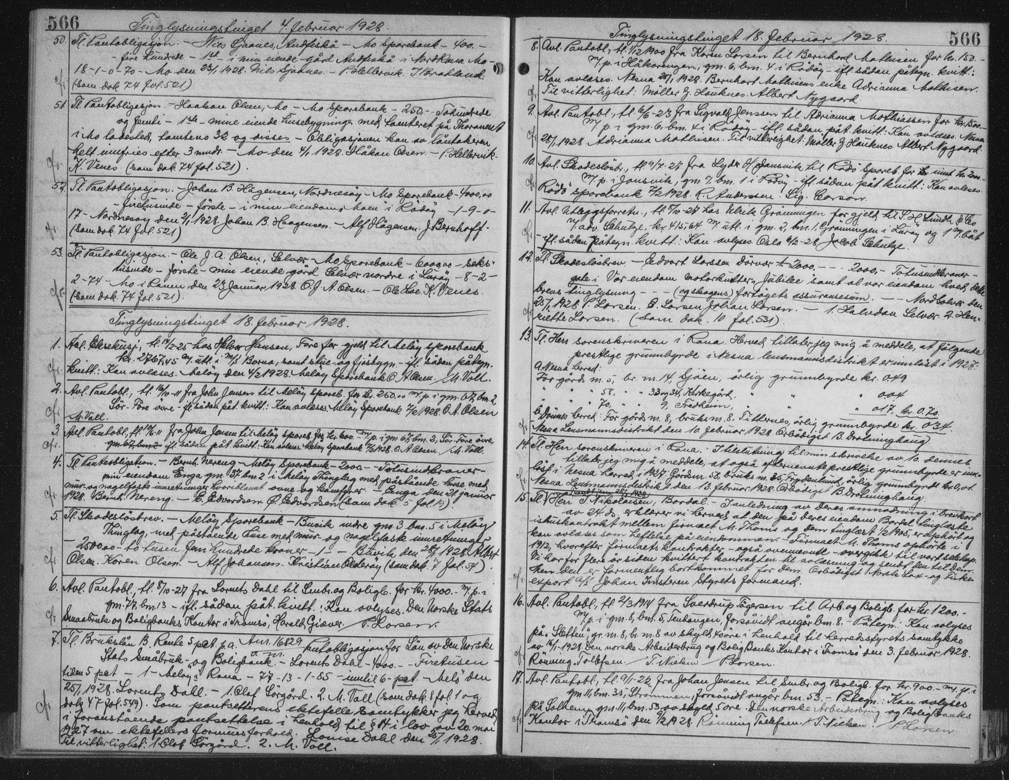 Rana sorenskriveri , AV/SAT-A-1108/1/2/2C/L0018: Mortgage book no. 18, 1923-1928, p. 566, Deed date: 18.02.1928