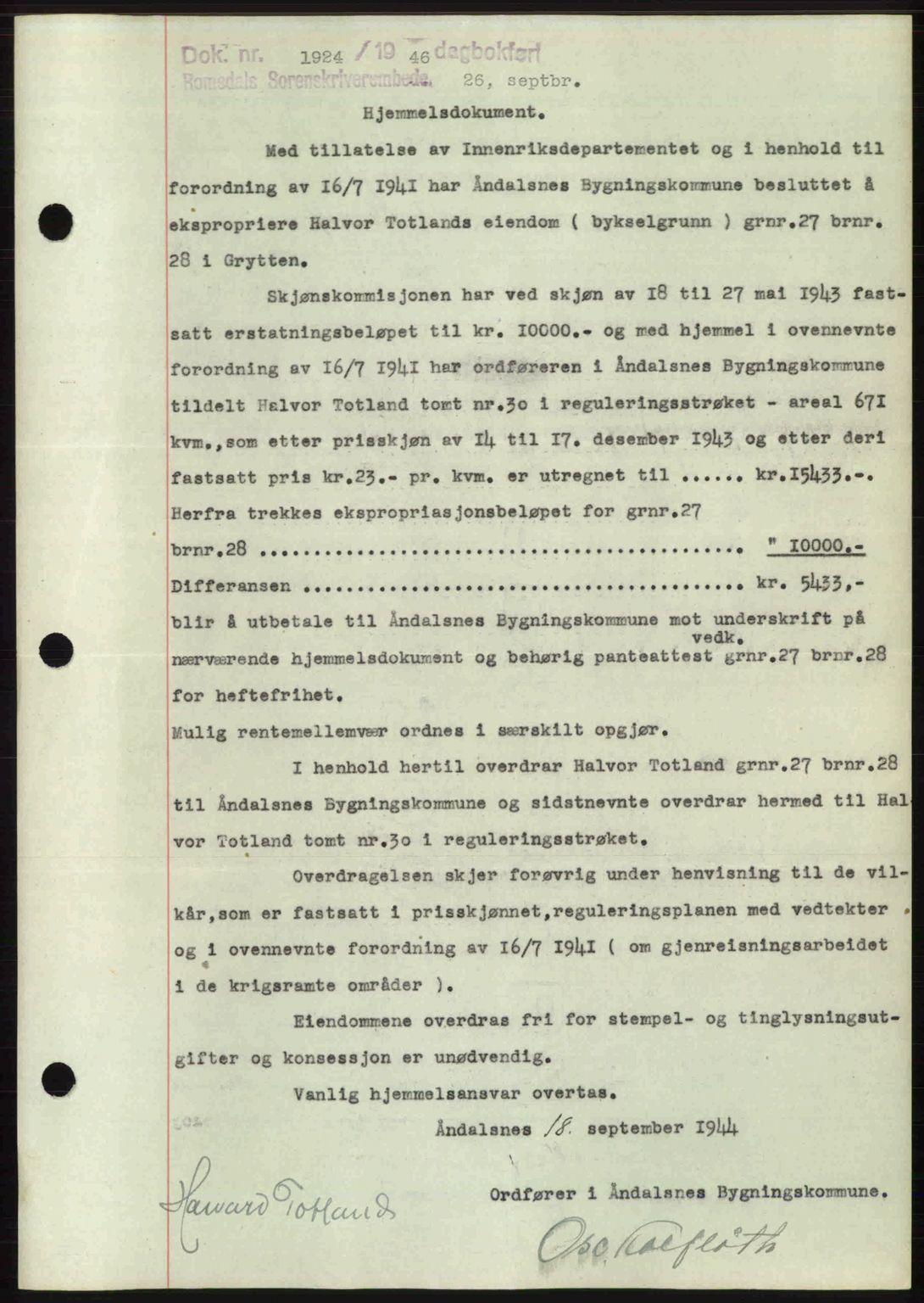 Romsdal sorenskriveri, AV/SAT-A-4149/1/2/2C: Mortgage book no. A20, 1946-1946, Diary no: : 1924/1946