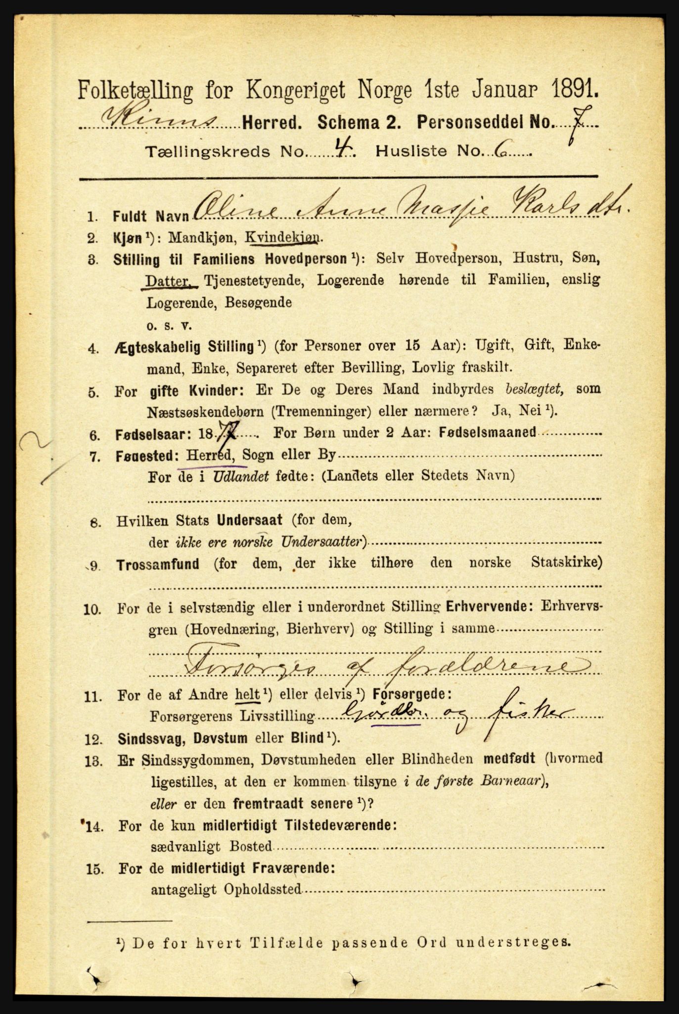 RA, 1891 census for 1437 Kinn, 1891, p. 1363
