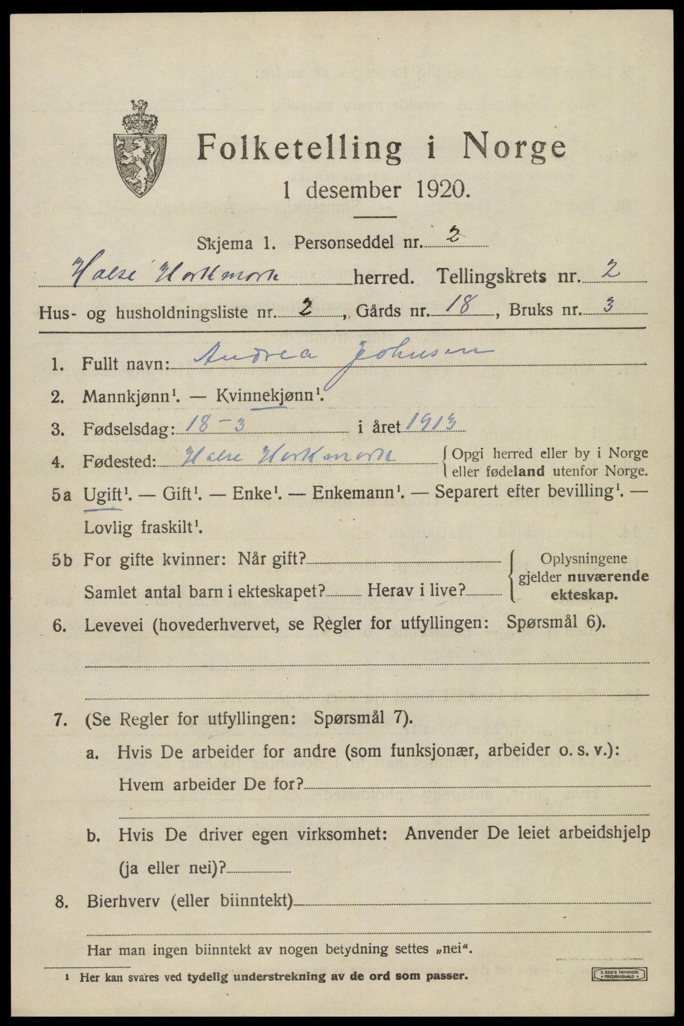 SAK, 1920 census for Halse og Harkmark, 1920, p. 2045
