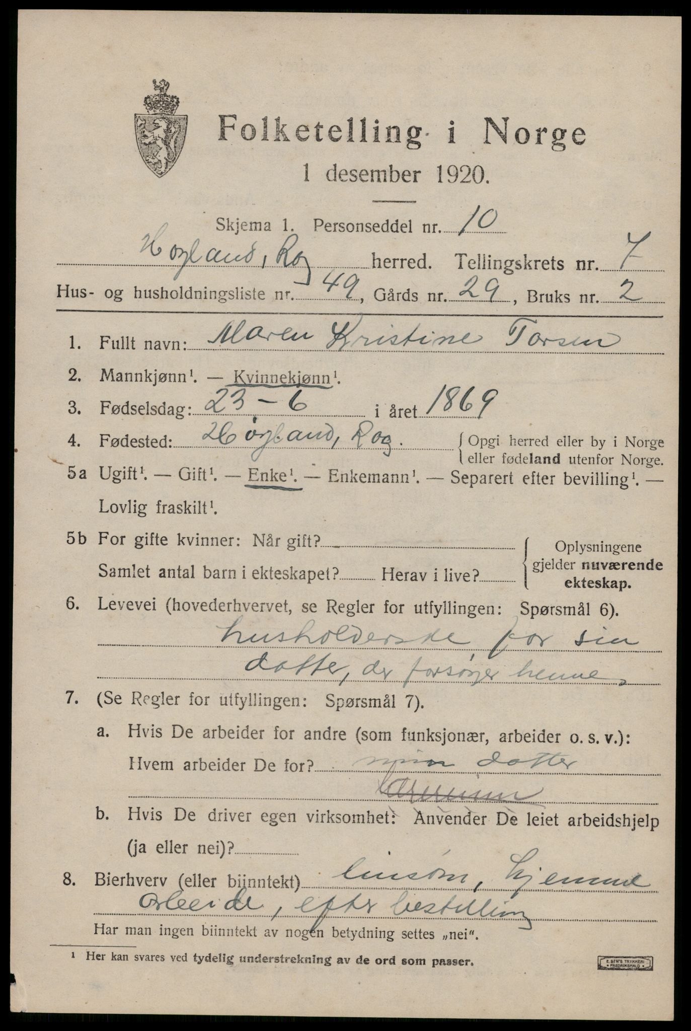 SAST, 1920 census for Høyland, 1920, p. 5270